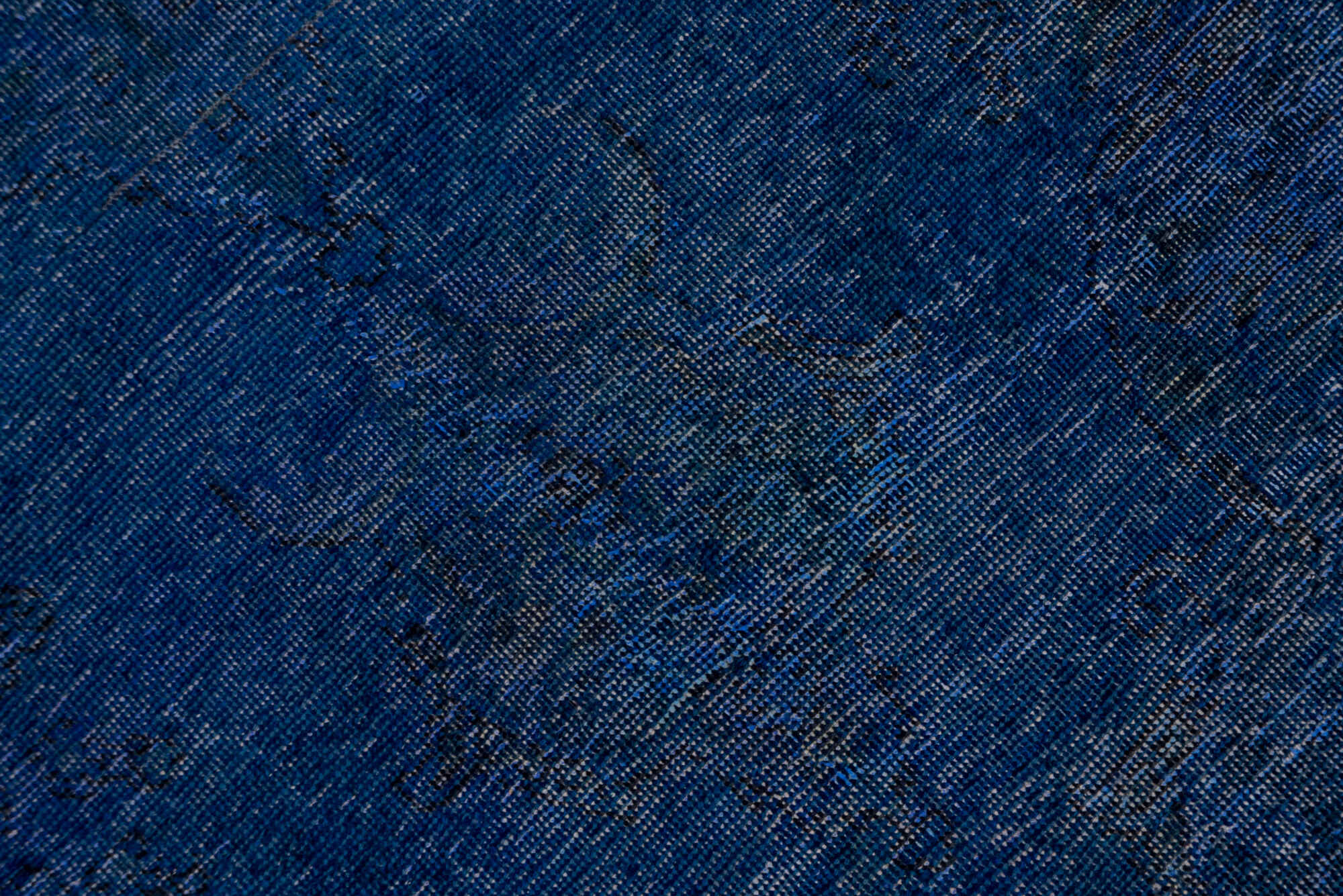 8' x 11' one-of-a-kind handmade vintage Overdyed large size rug. Color palette: blue, dim gray, fiord, gray, off-white, snow