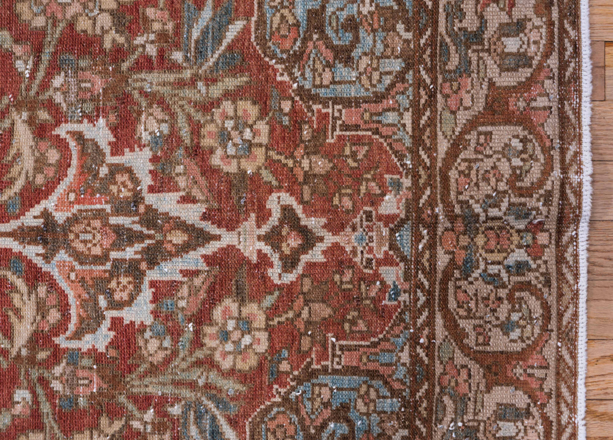 4' x 6' one-of-a-kind handmade vintage Baktiary small size rug. Color palette: brown, dark gray, ghost white, gray