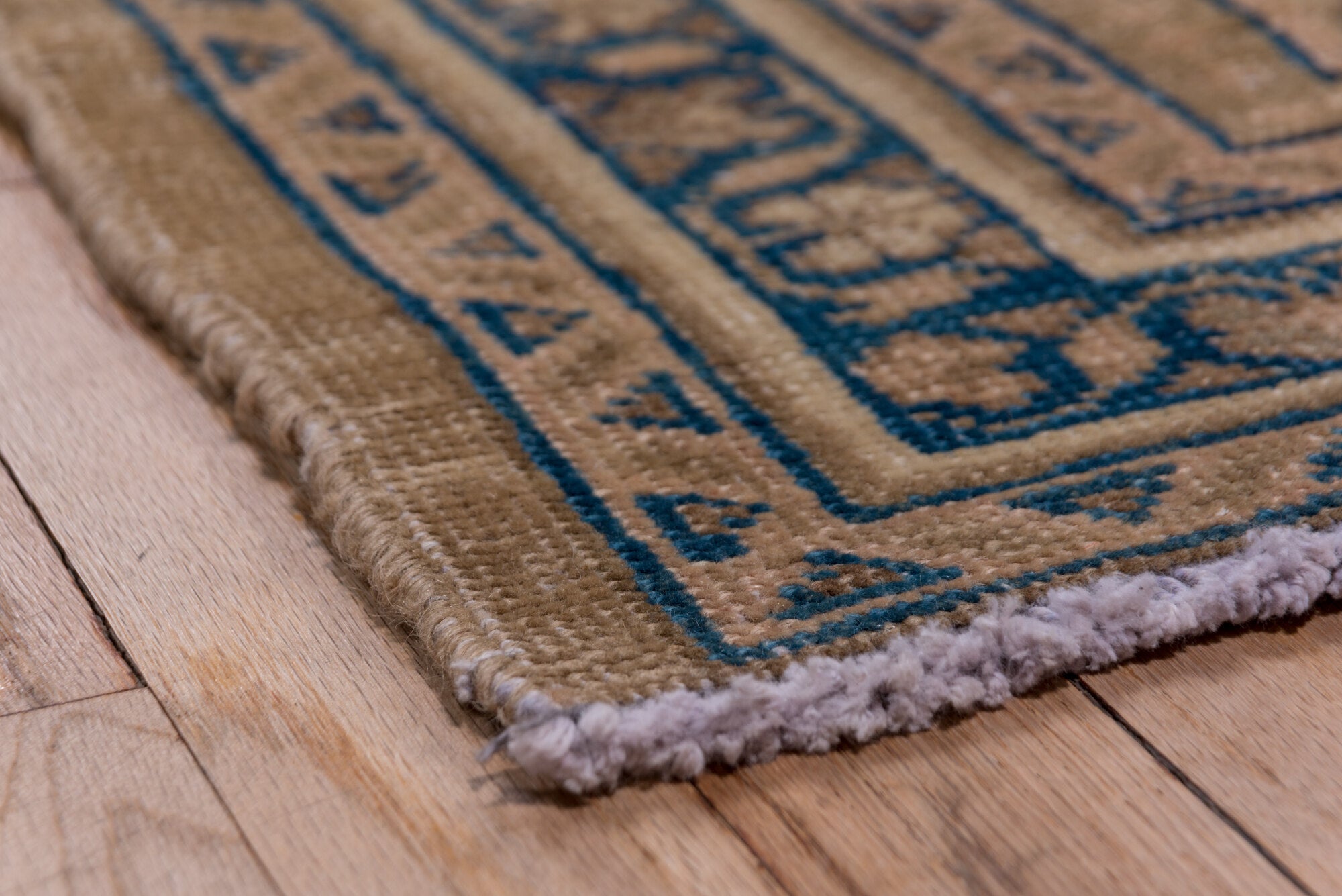 4' x 14' one-of-a-kind handmade vintage Mahal runner rug. Color palette: black, blue, gray, off-white, pink, snow, white