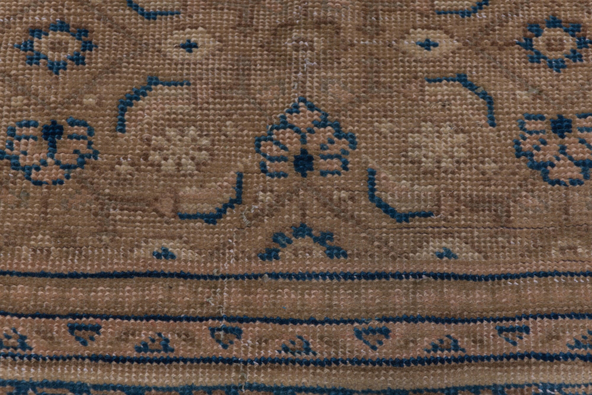 4' x 14' one-of-a-kind handmade vintage Mahal runner rug. Color palette: black, blue, gray, off-white, pink, snow, white