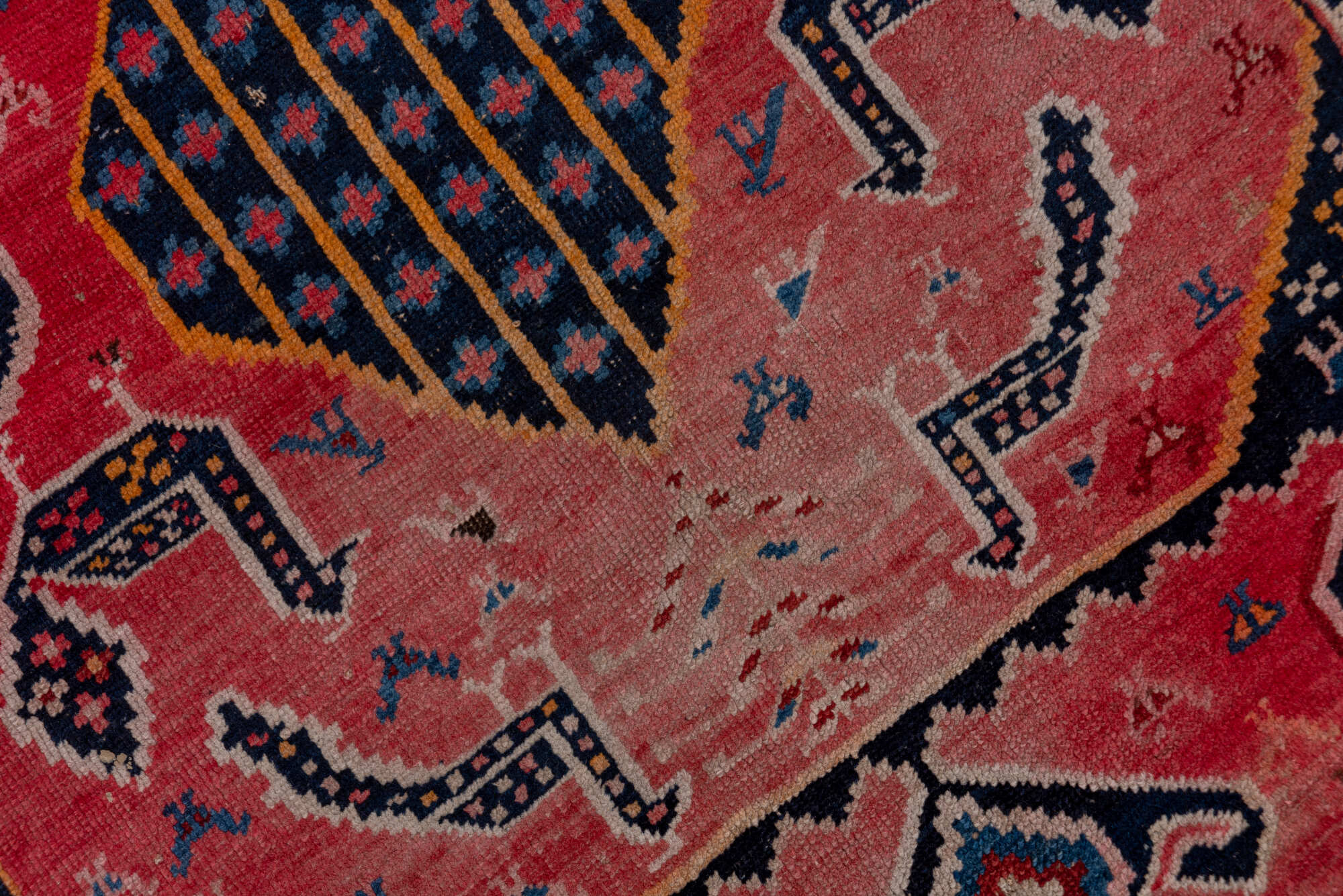 3' x 8' one-of-a-kind handmade vintage Karabagh runner rug. Color palette: black, blue, brown, burgundy, gray, pink, red