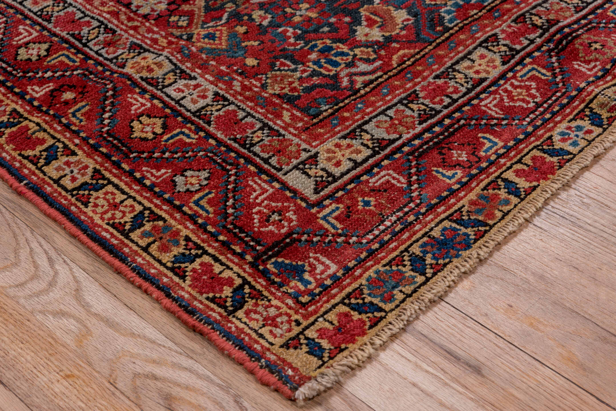 3' x 12' one-of-a-kind handmade vintage Malayer runner rug. Color palette: pink, red, brown, gray, orange