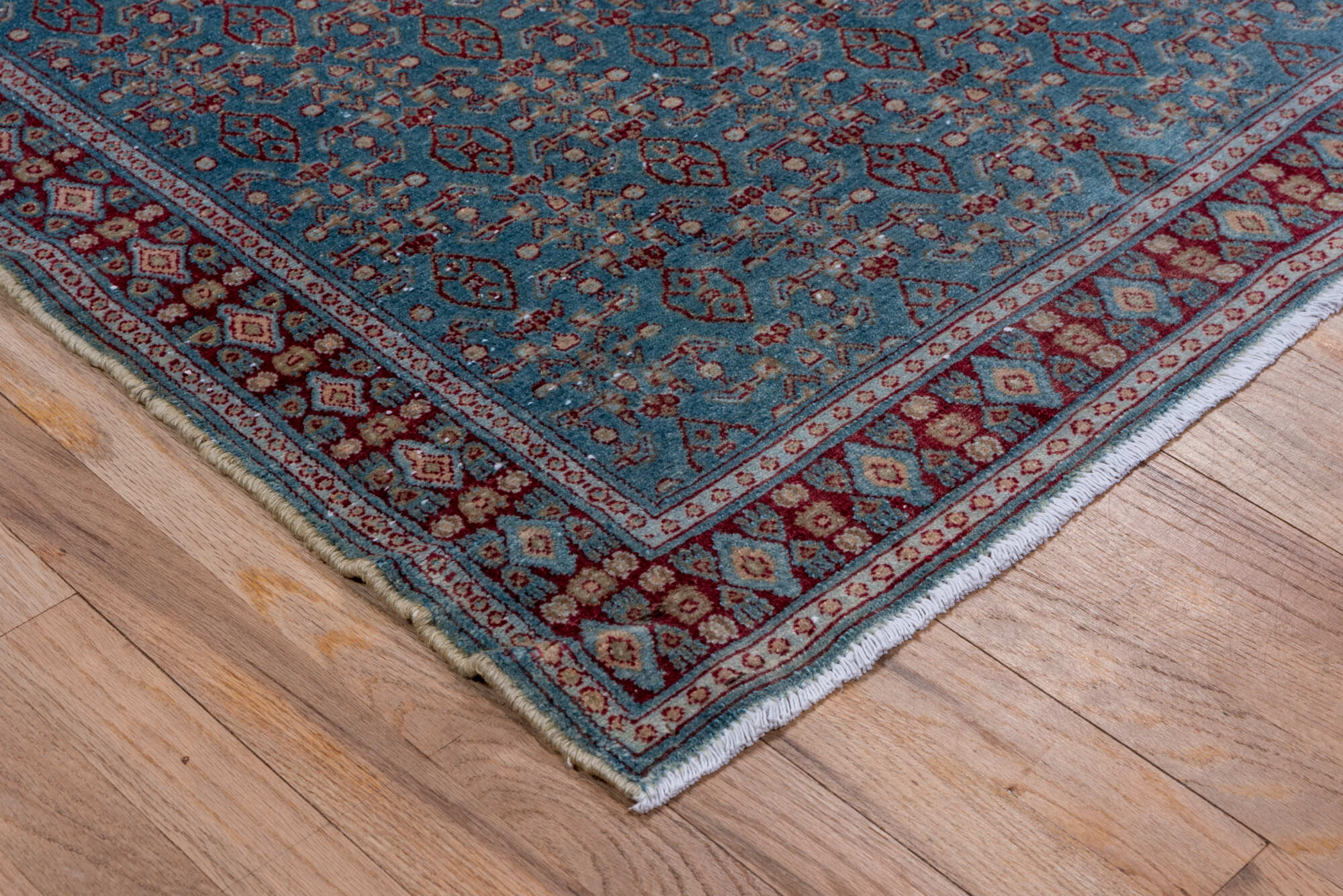3' x 9' one-of-a-kind handmade vintage Senne runner rug. Color palette: arapawa, blue, brown, dark gray, fiord, gray, pink