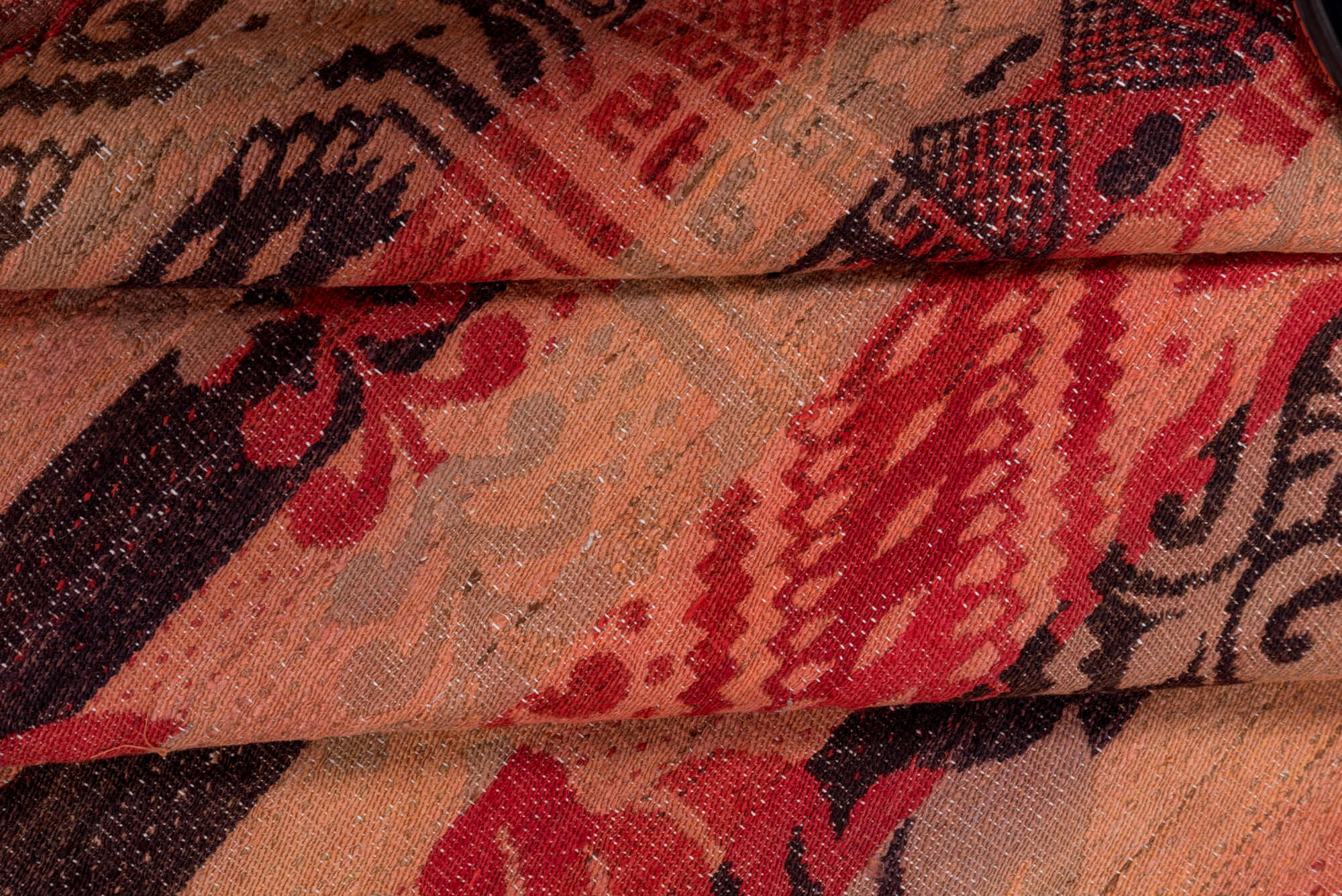 6' x 6' one-of-a-kind handmade vintage Kilim rug. Color palette: brown, gray, light gray, pink, red, redwood, rosy brown