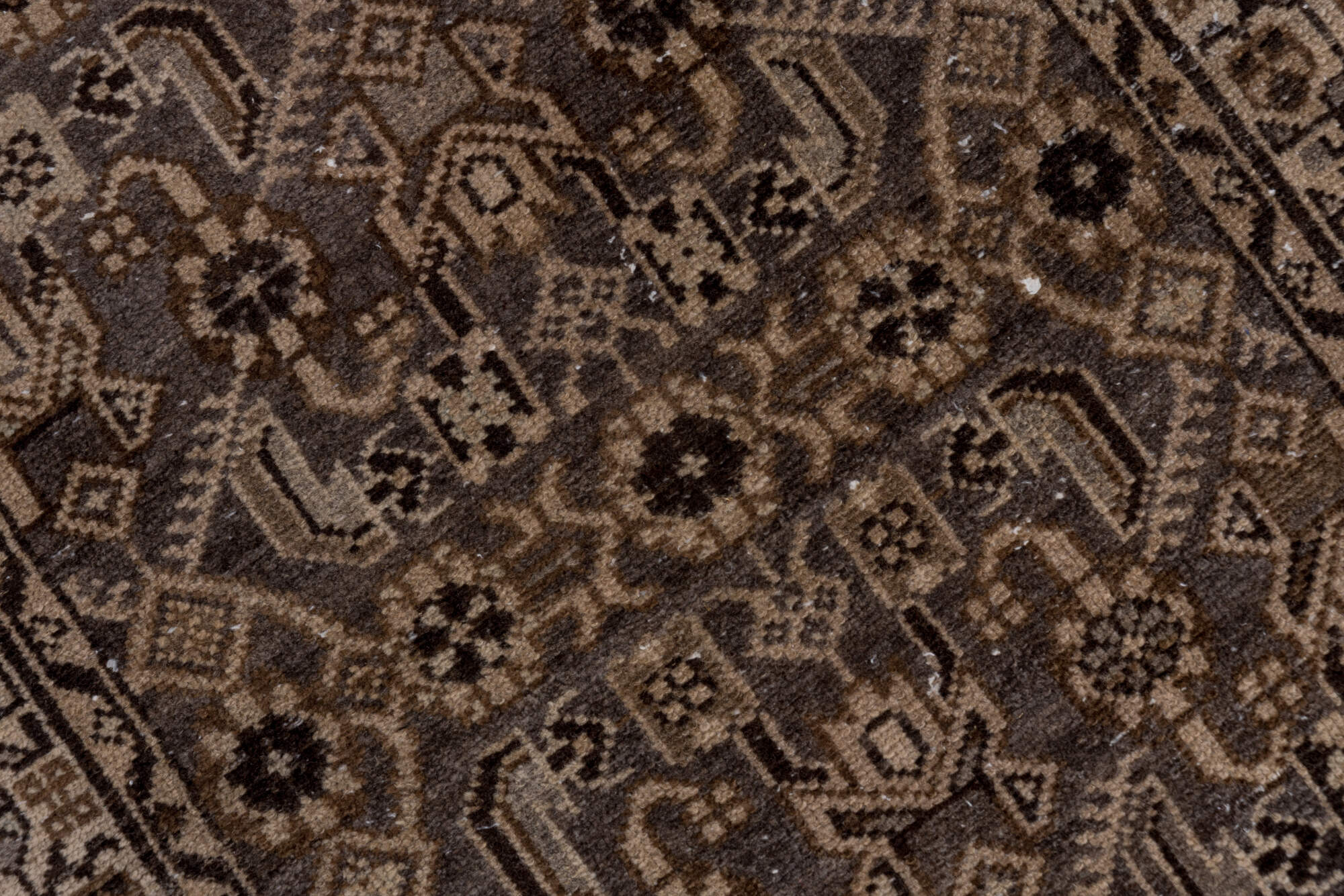 2' x 13' one-of-a-kind handmade vintage Malayer runner rug. Color palette: brown, gray, off-white, pink, snow, white