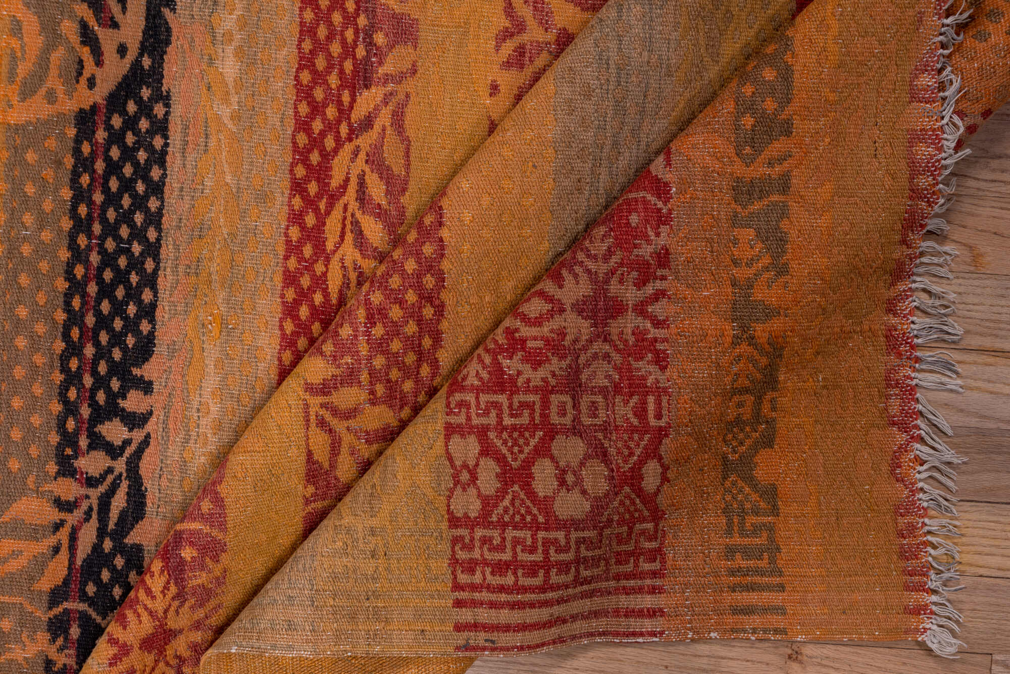 5' x 8' one-of-a-kind handmade vintage Kilim medium size rug. Color palette: brown, gray, light gray, pink, red, redwood