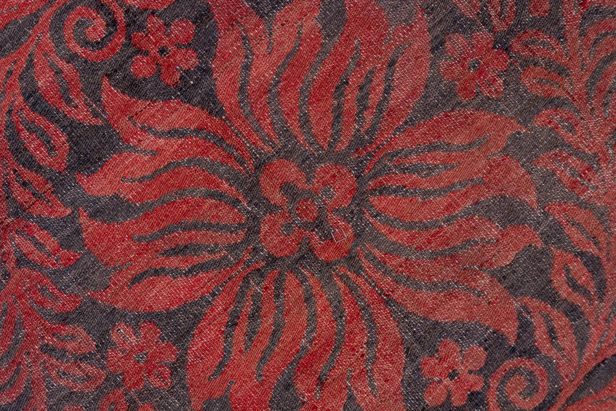 5' x 9' one-of-a-kind handmade vintage Kilim medium size rug. Color palette: brown, gray, off-white, pink, red, snow, white