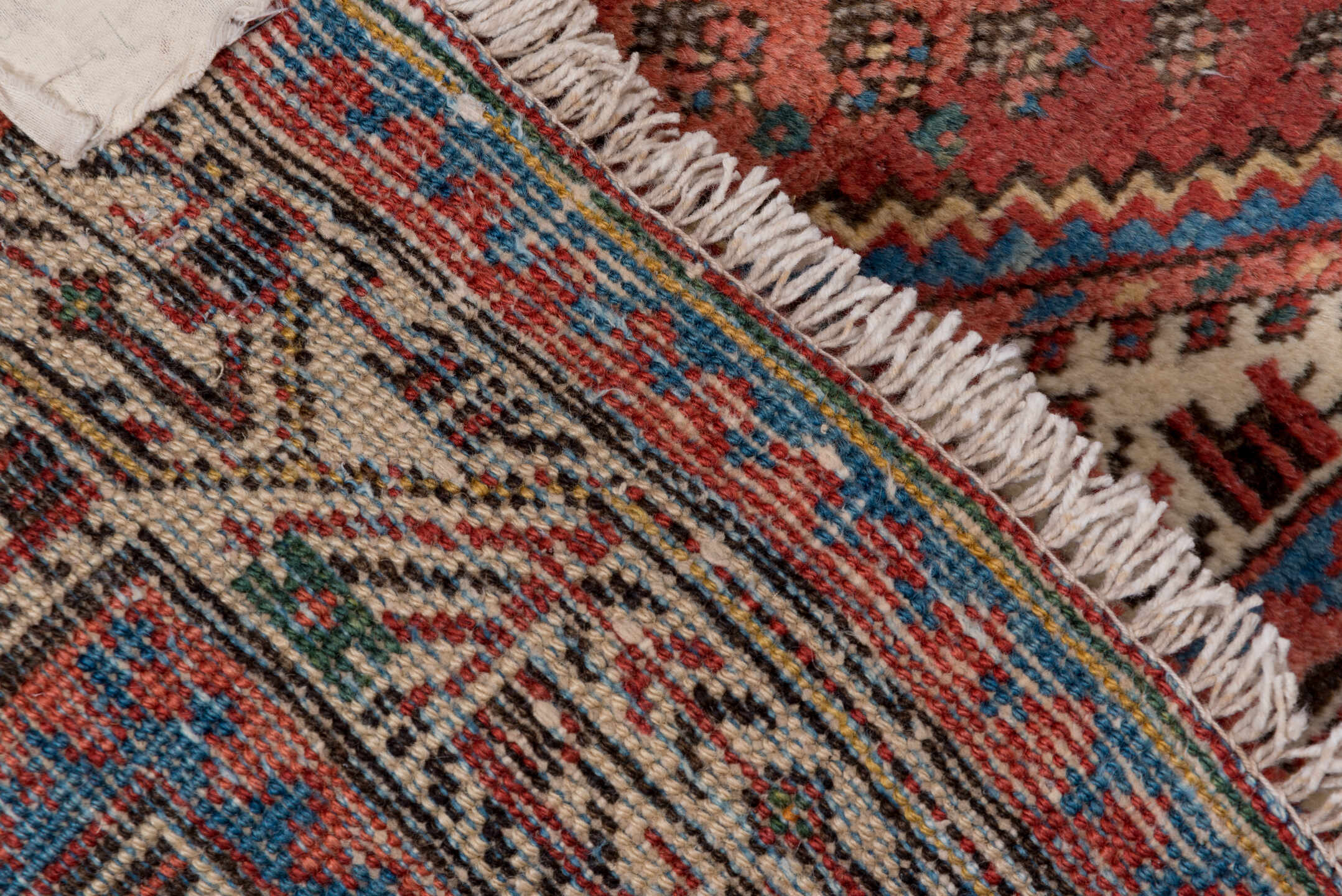 4' x 6' one-of-a-kind handmade vintage Mahal small size rug. Color palette: brown, gray, red, pink, blue, orange, redwood