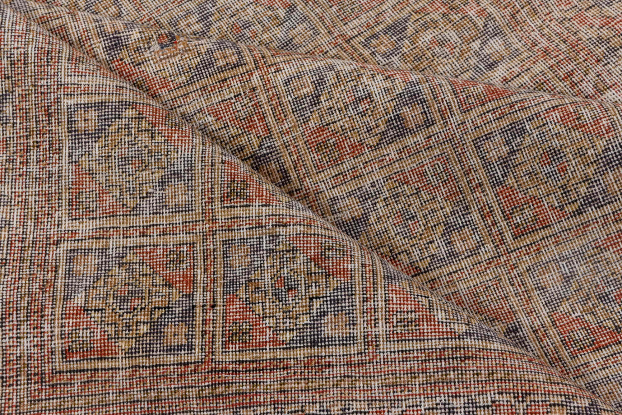 4' x 6' one-of-a-kind handmade vintage Oushak small size rug. Color palette: brown, dim gray, gray, light gray, off-white