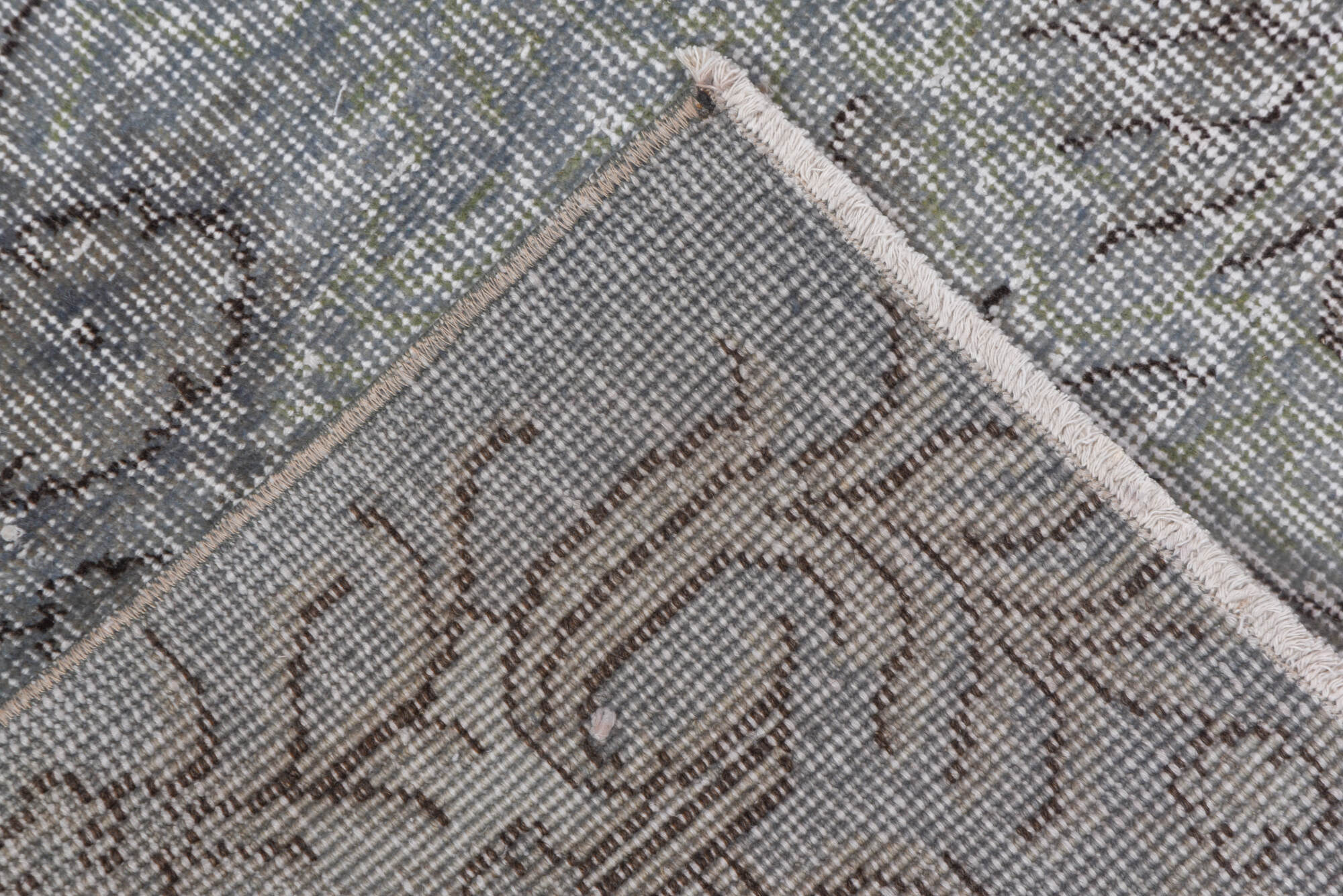 3' x 6' one-of-a-kind handmade vintage Oushak small size rug. Color palette: dark gray, dim gray, gainsboro, gray