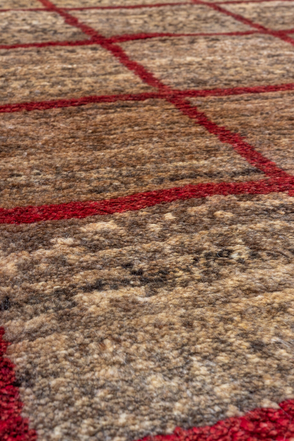 3' x 5' one-of-a-kind handmade vintage Gabbe small size rug. Color palette: brown, red, pink, tan