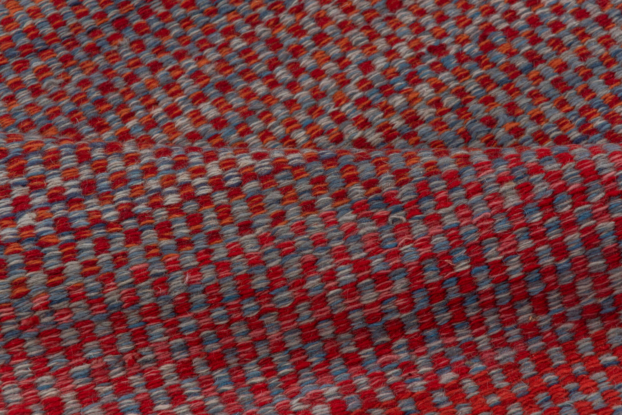 2' x 5' one-of-a-kind handmade vintage Kilim small size rug. Color palette: brown, gray, off-white, pink, red, redwood, snow