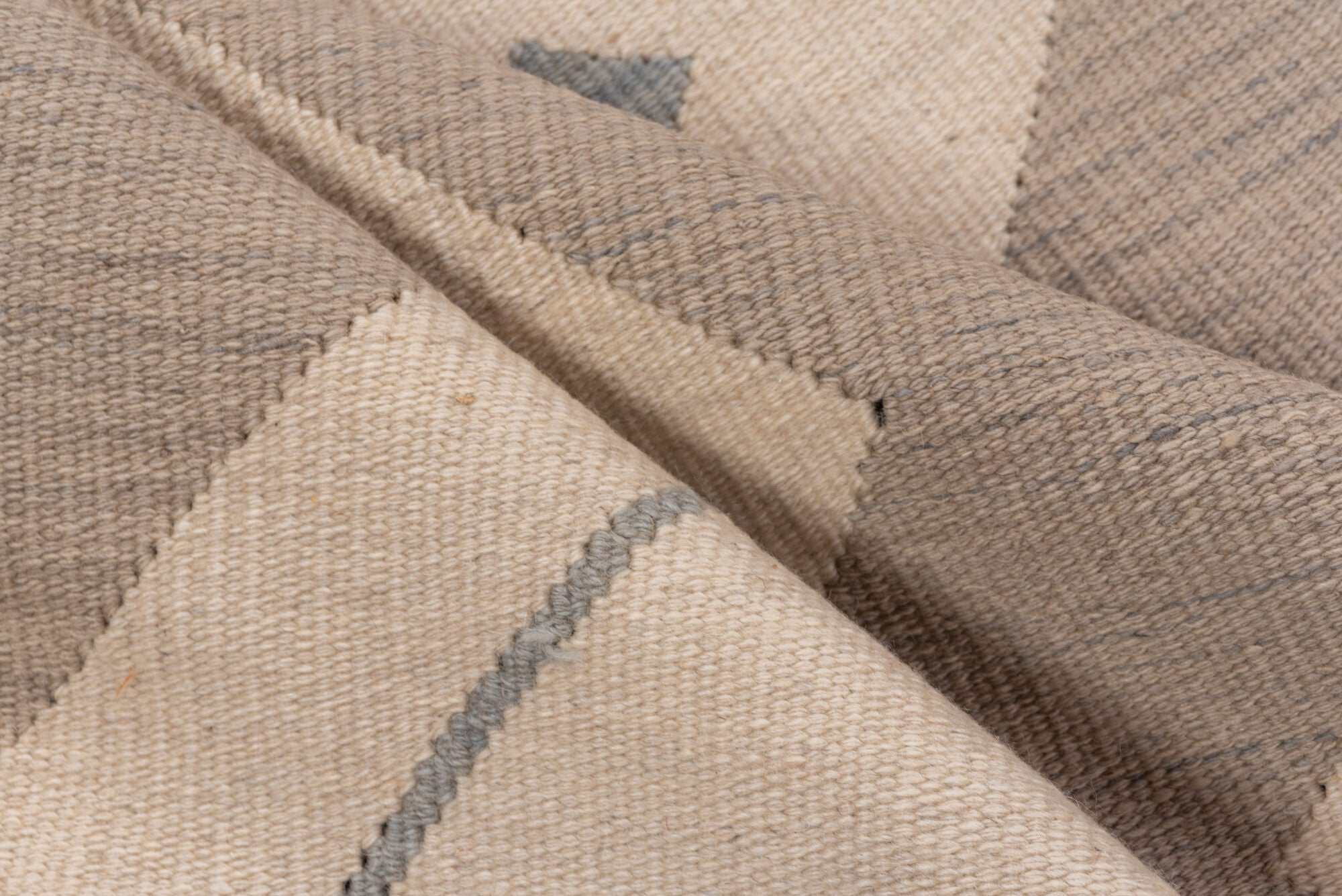 3' x 5' one-of-a-kind handmade vintage Kilim small size rug. Color palette: brown, dim gray, gainsboro, gray, light gray