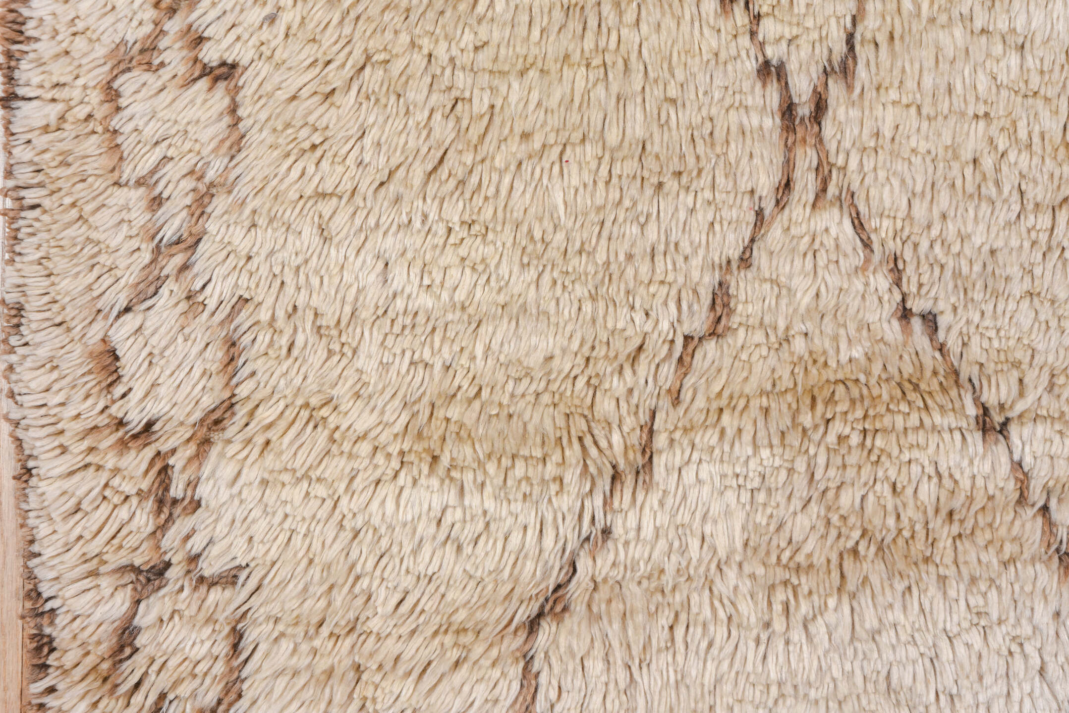 6' x 12' one-of-a-kind handmade vintage Moroccan large size rug. Color palette: brown, off-white, orange, pink