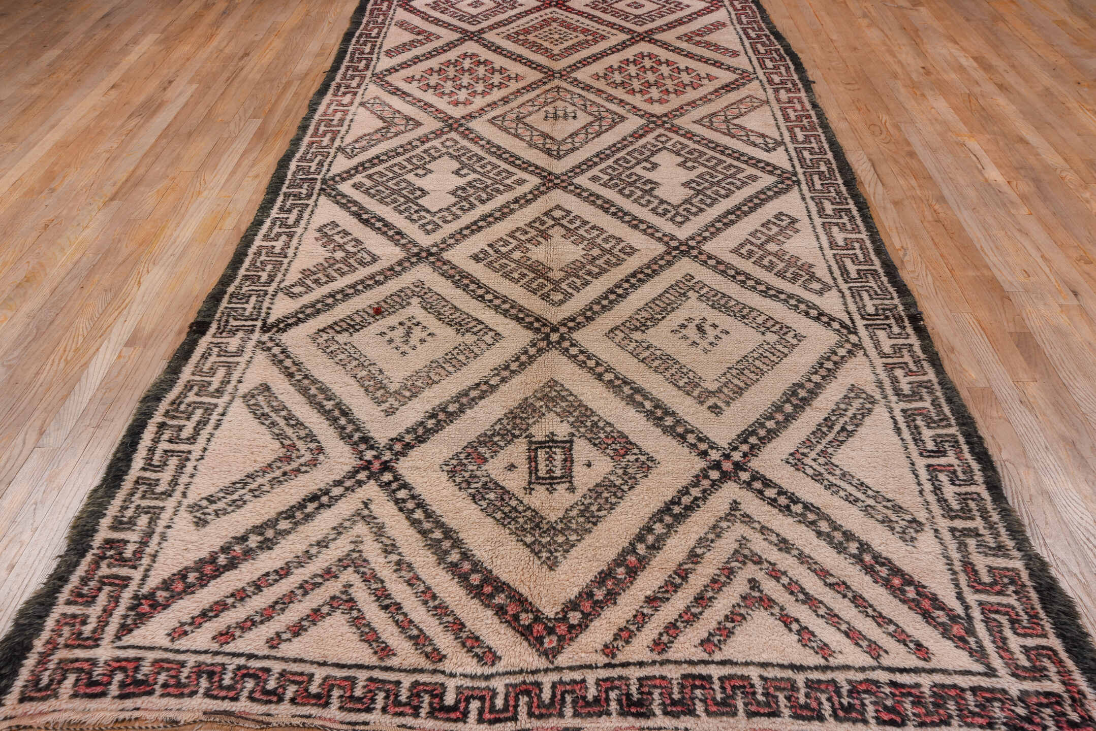 6' x 12' one-of-a-kind handmade vintage Moroccan large size rug. Color palette: brown, gray, orange, pink, red