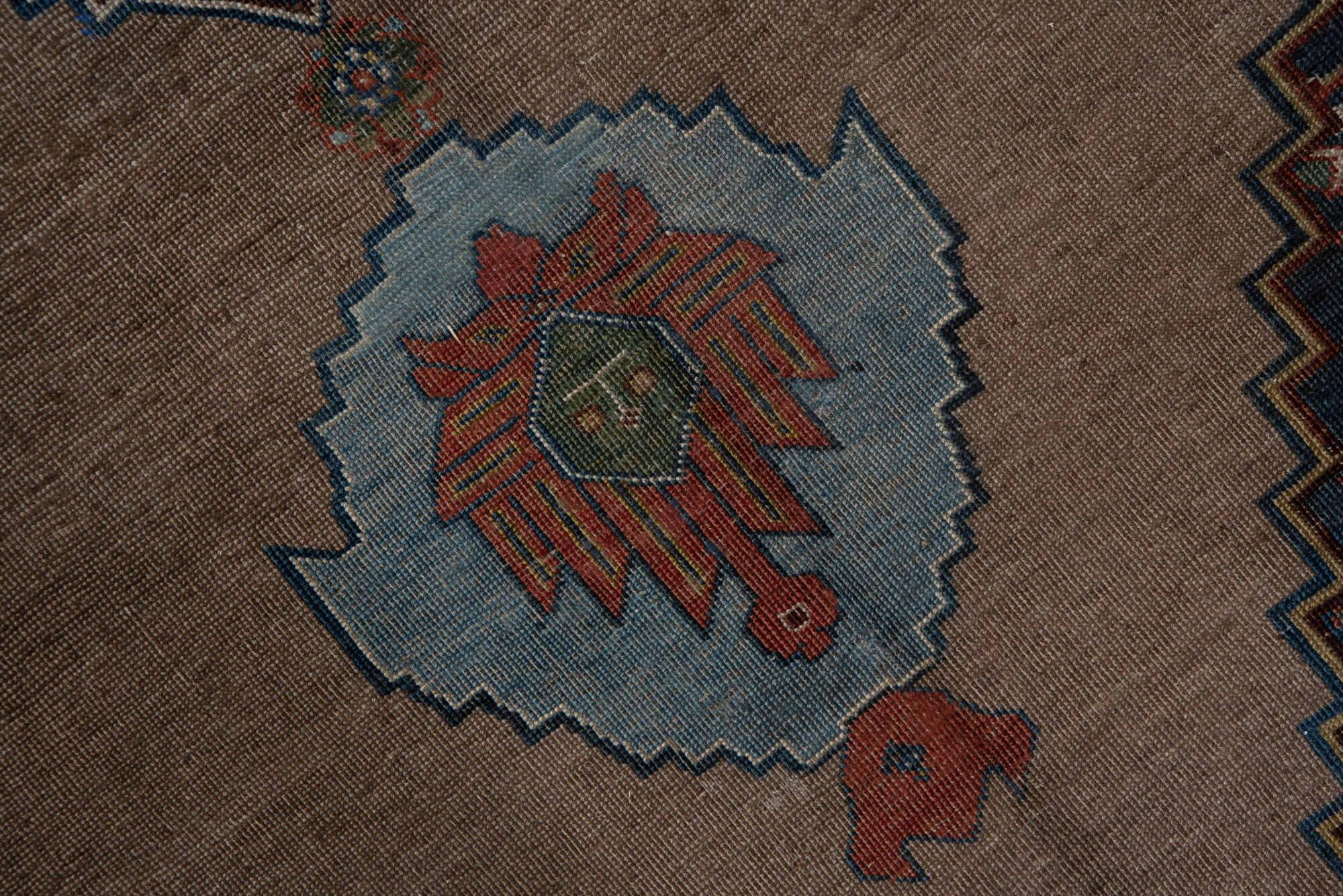 7' x 12' one-of-a-kind handmade vintage Bidjar large size rug. Color palette: black, blue, brown, charcoal, dim gray, gray