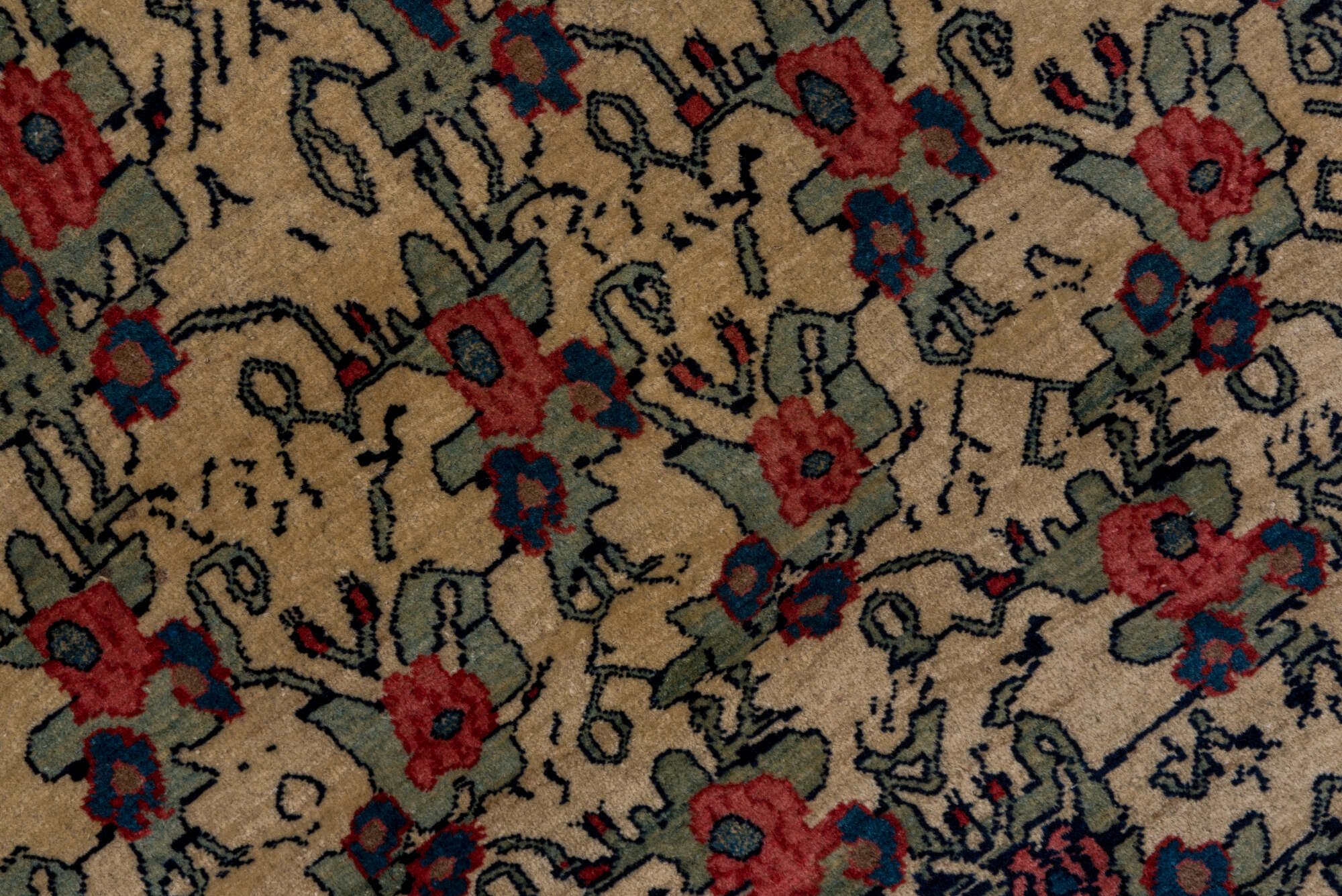 4' x 7' one-of-a-kind handmade vintage Bidjar rug. Color palette: arapawa, black, blue, brown, gray, off-white, pink, red