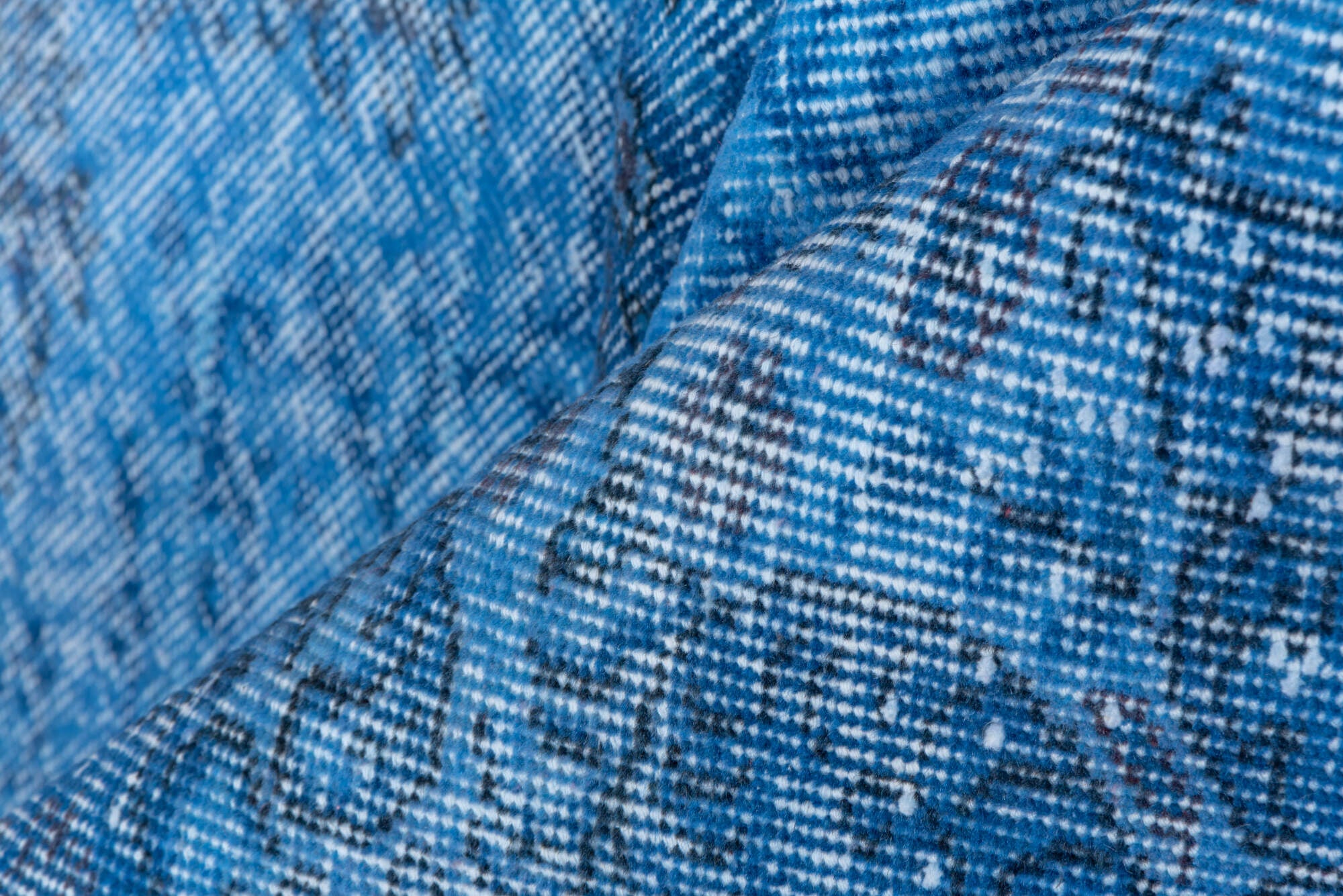 5' x 8' one-of-a-kind handmade vintage Overdyed medium size rug. Color palette: blue, gray, light blue, light steel blue