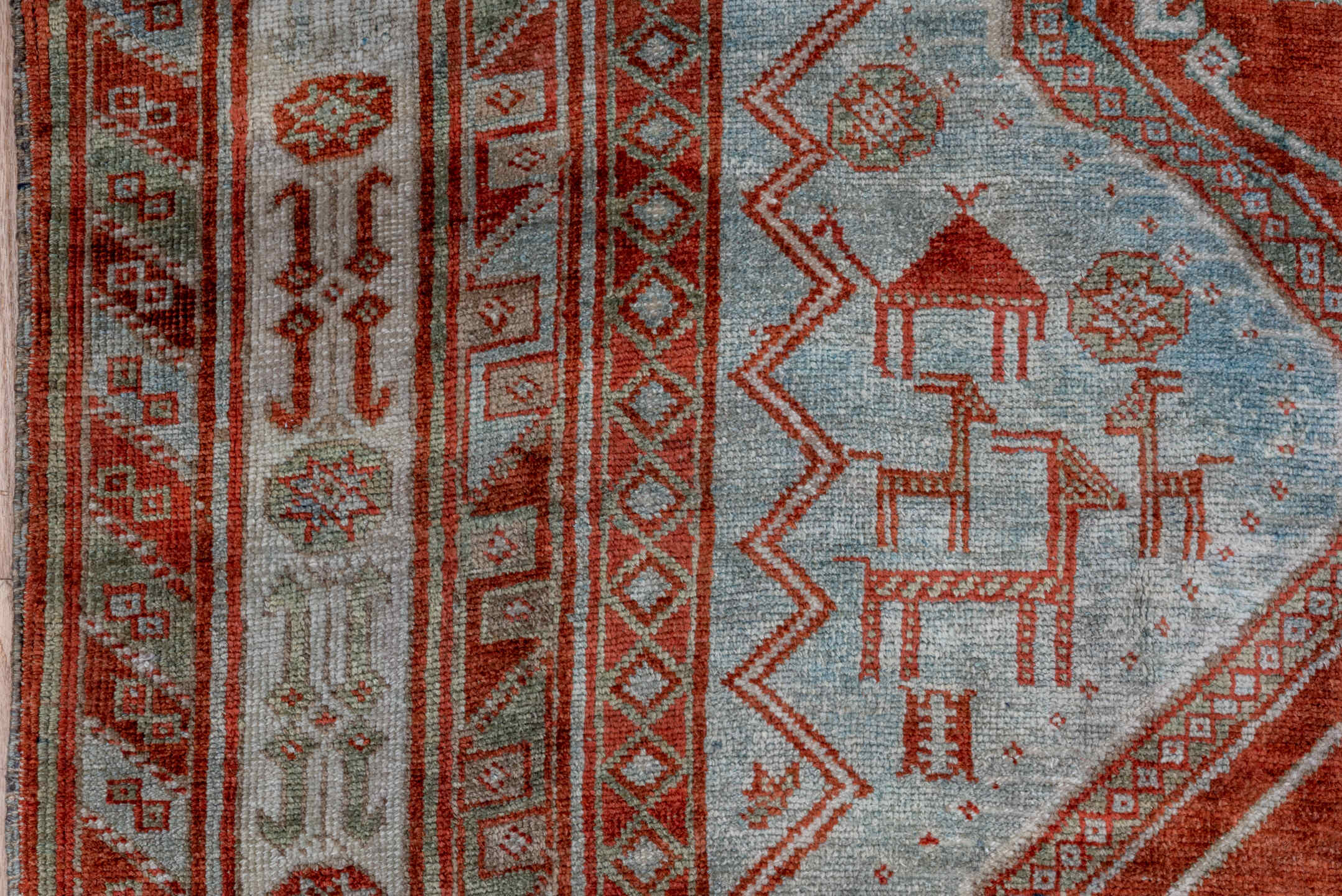 4' x 7' one-of-a-kind handmade vintage Caucasian rug. Color palette: gray, pink, brown, light gray