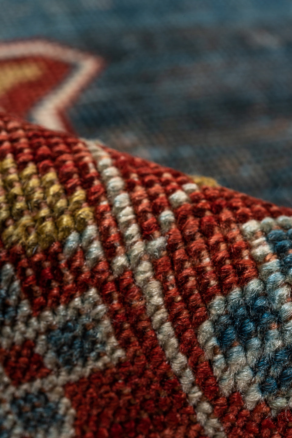 5' x 9' one-of-a-kind handmade vintage Karabagh medium size rug. Color palette: gray, black, blue, pink, brown, charcoal