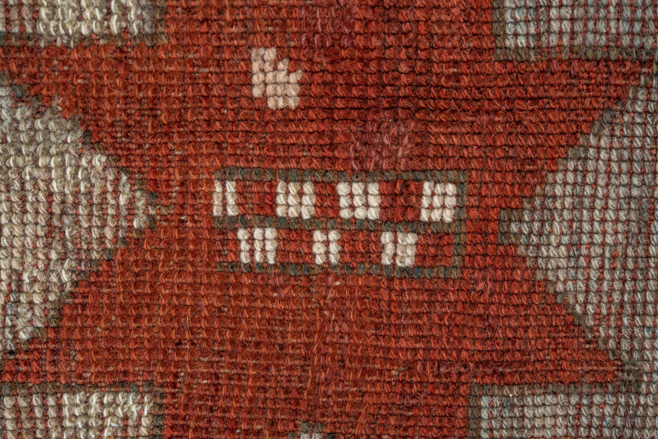 3' x 9' one-of-a-kind handmade vintage Caucasian runner rug. Color palette: brown, off-white, white, snow, whitesmoke