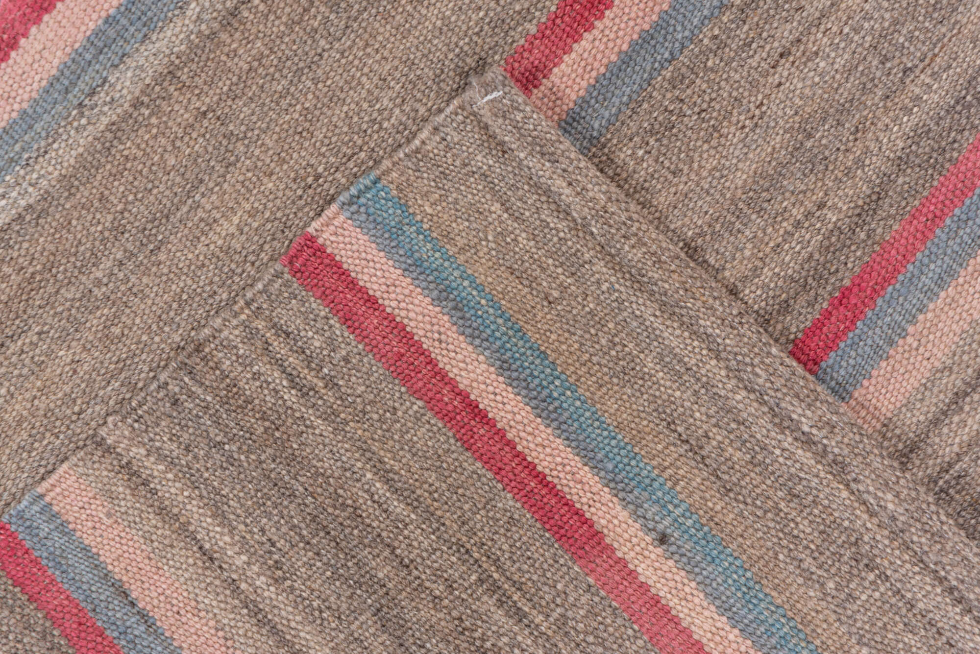 2' x 11' one-of-a-kind handmade vintage Kilim runner rug. Color palette: blue, fiord, gray, light gray, off-white, pink