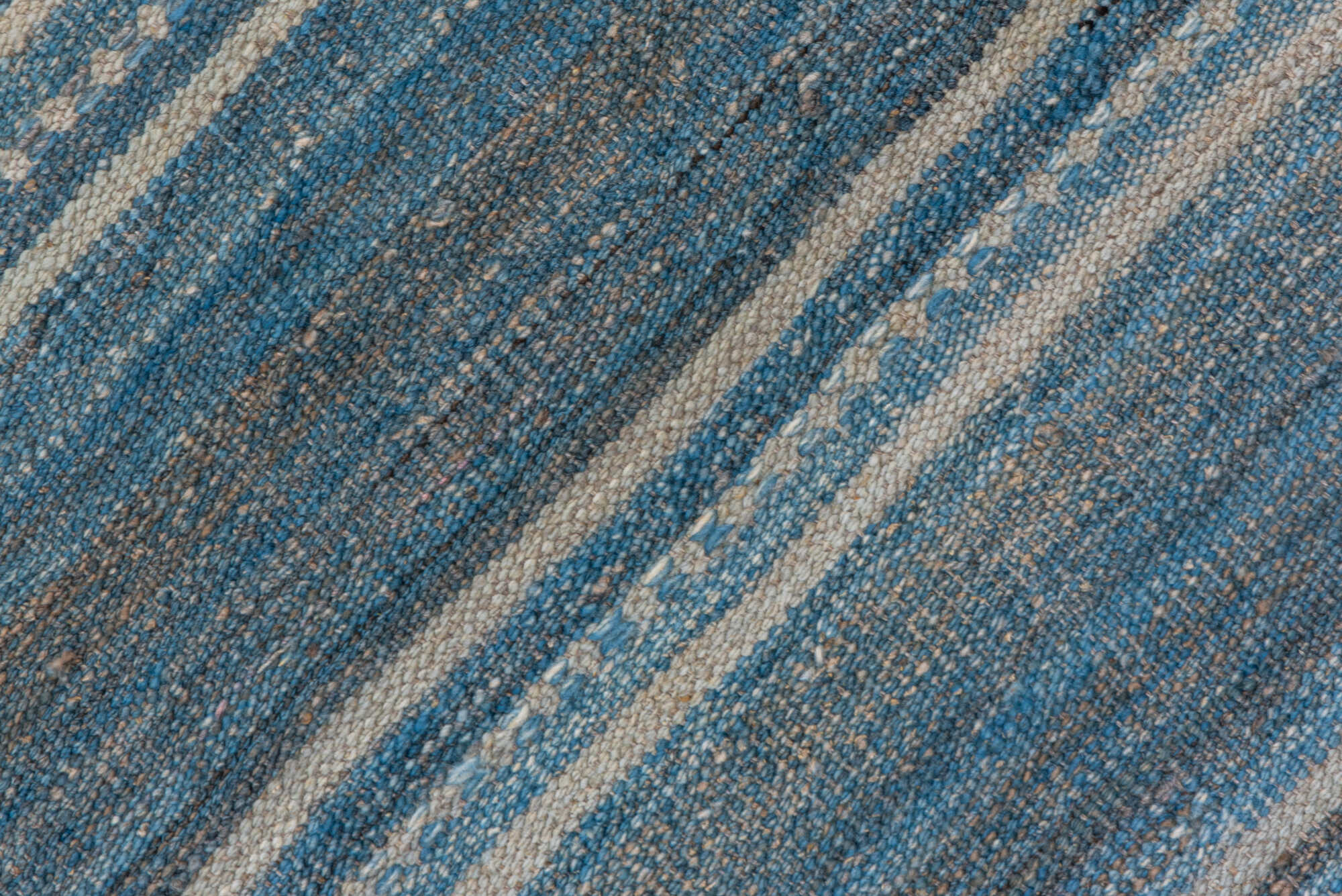 2' x 18' one-of-a-kind handmade vintage Kilim runner rug. Color palette: blue, dark gray, gray, light gray, light slate gray