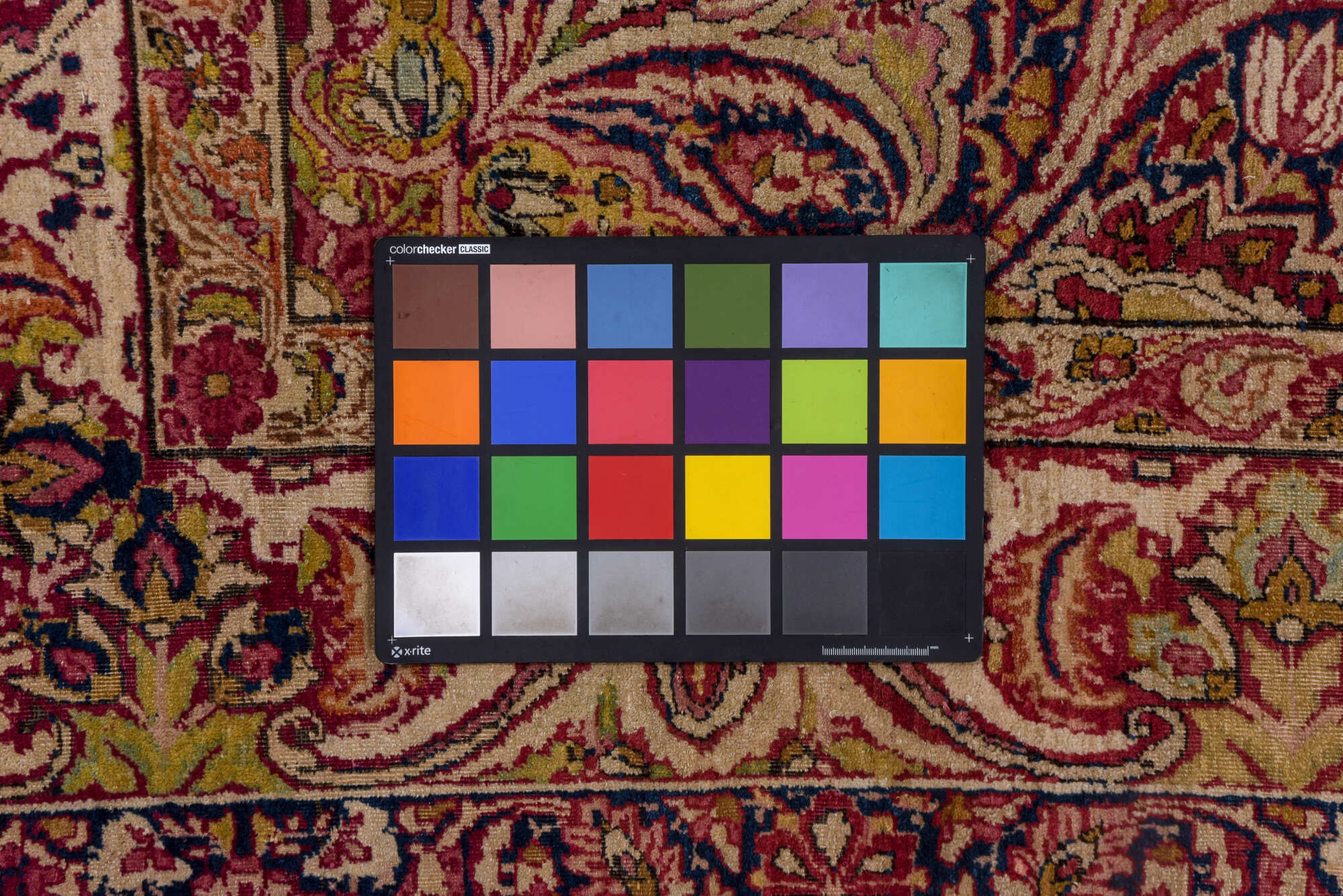 20' x 25' one-of-a-kind handmade vintage Lavar oversize rug. Color palette: blue, brown, gray, off-white, orange, pink, red