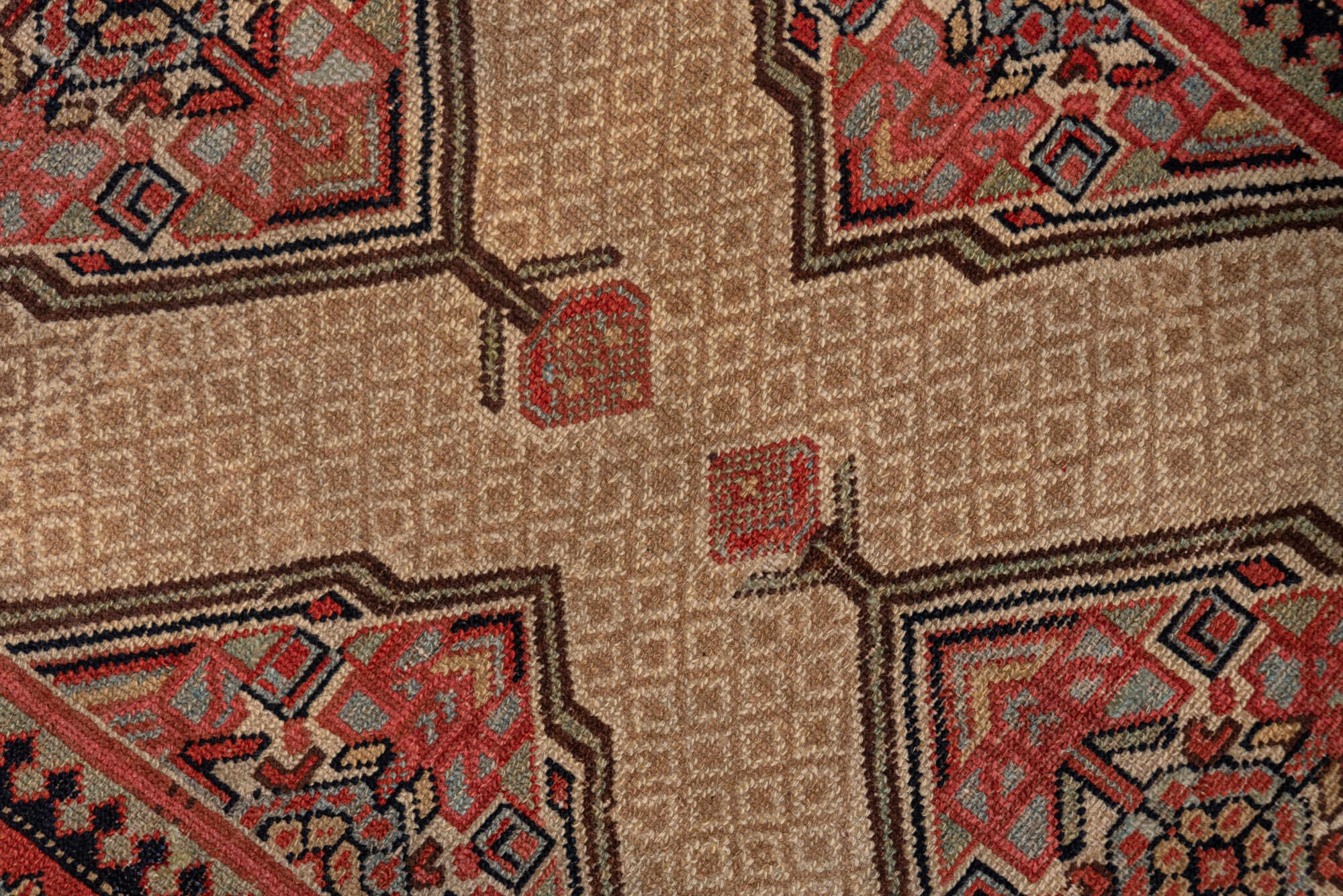 3' x 16' one-of-a-kind handmade vintage Cam Hamadan runner rug. Color palette: blue, brown, gray, light gray, pink, red