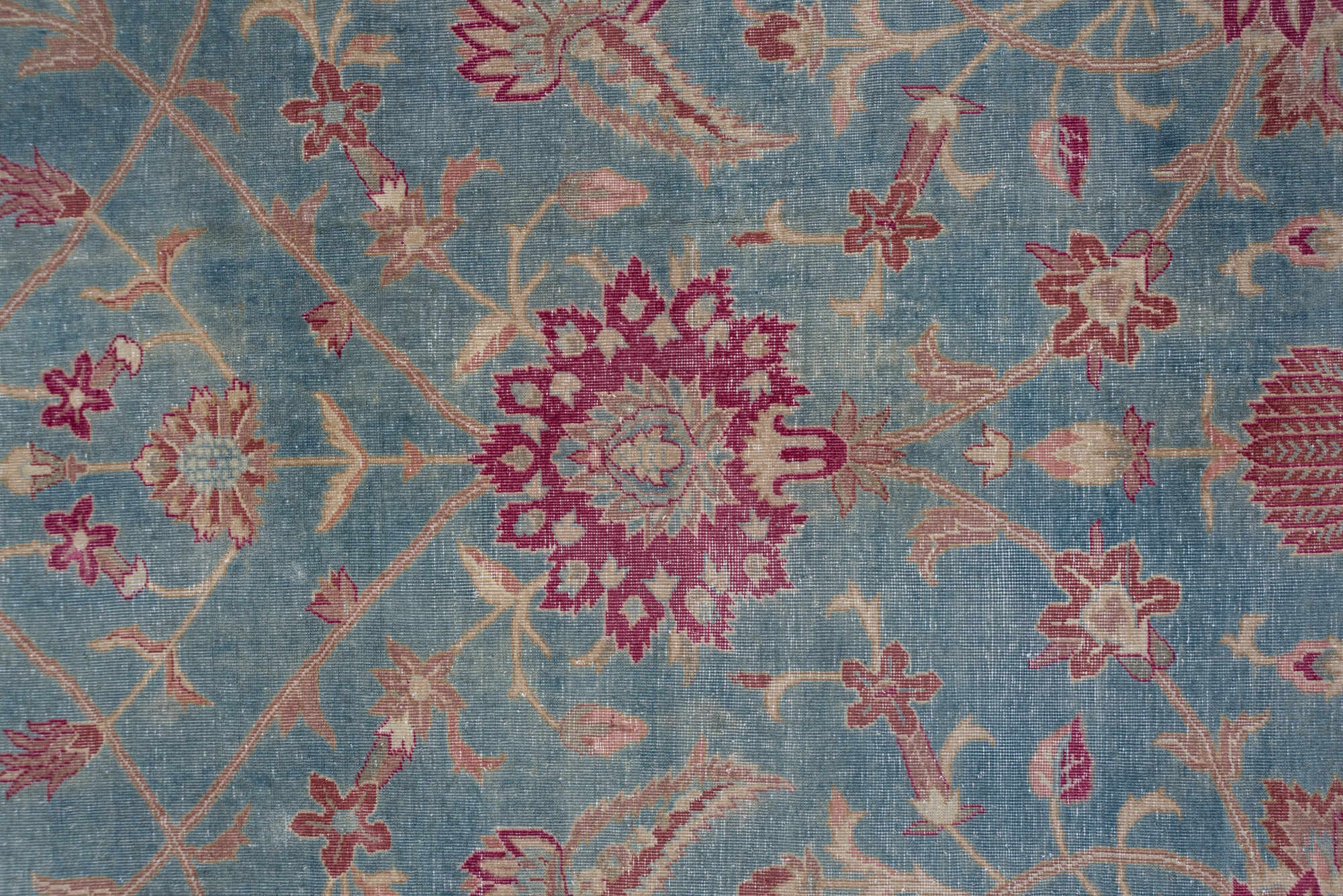 11' x 17' one-of-a-kind handmade vintage Sivas oversize rug. Color palette: blue, brown, dim gray, gray, light blue