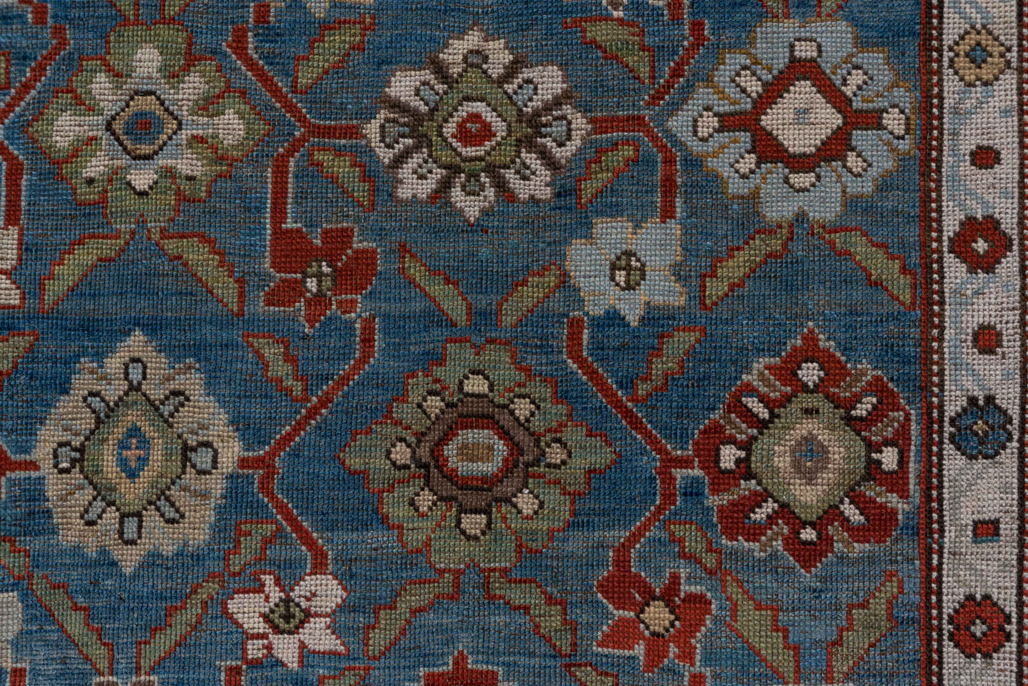 6' x 14' one-of-a-kind handmade vintage Karabagh large size rug. Color palette: black, blue, brown, charcoal, dim gray, gray