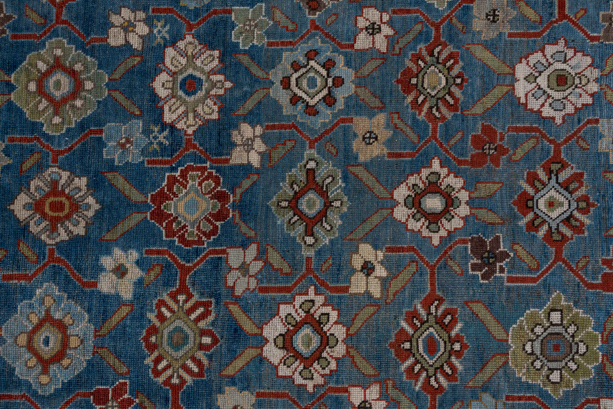 6' x 14' one-of-a-kind handmade vintage Karabagh large size rug. Color palette: black, blue, brown, charcoal, dim gray, gray