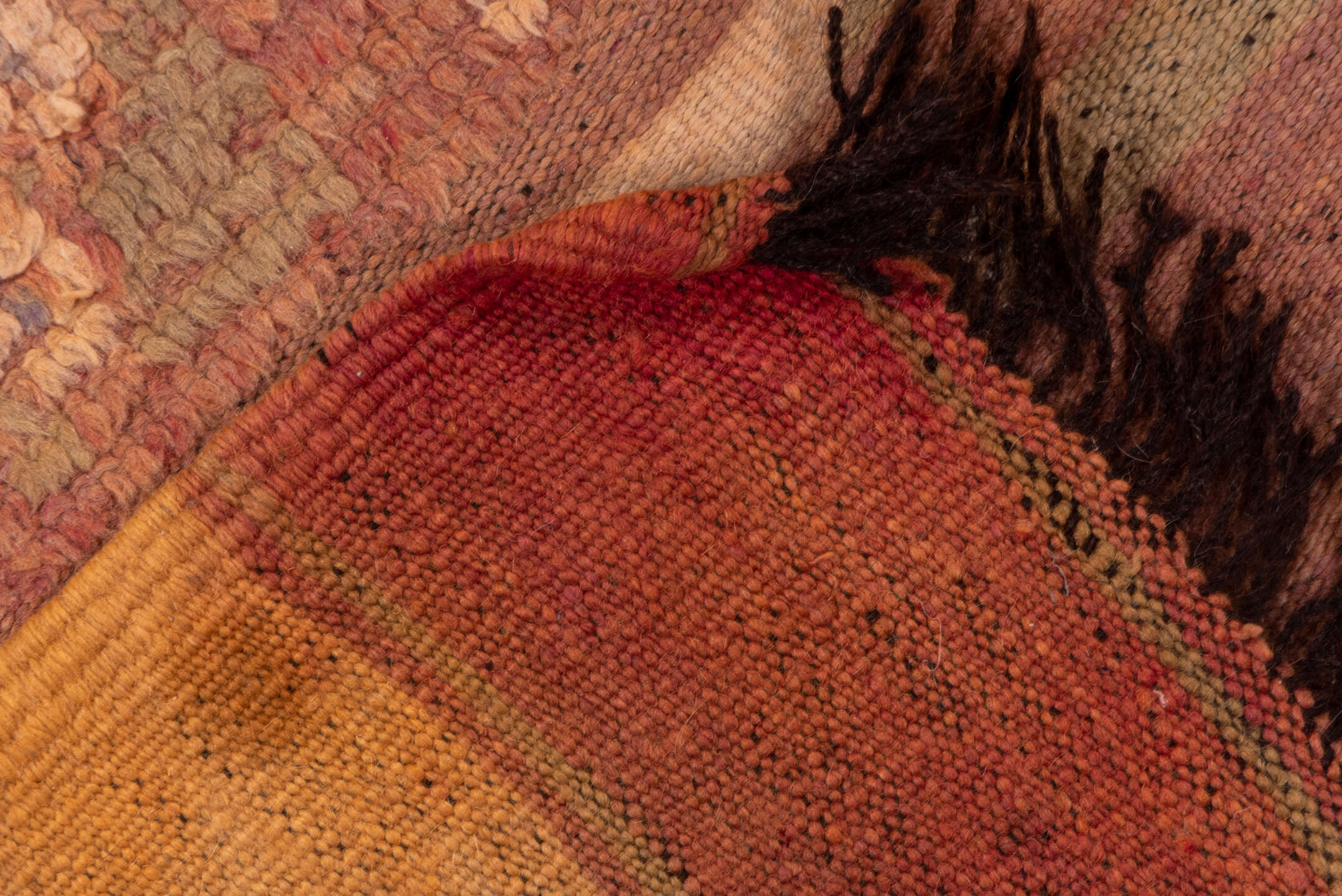 6' x 11' one-of-a-kind handmade vintage Moroccan large size rug. Color palette: pink, brown, orange, red, gray, light gray