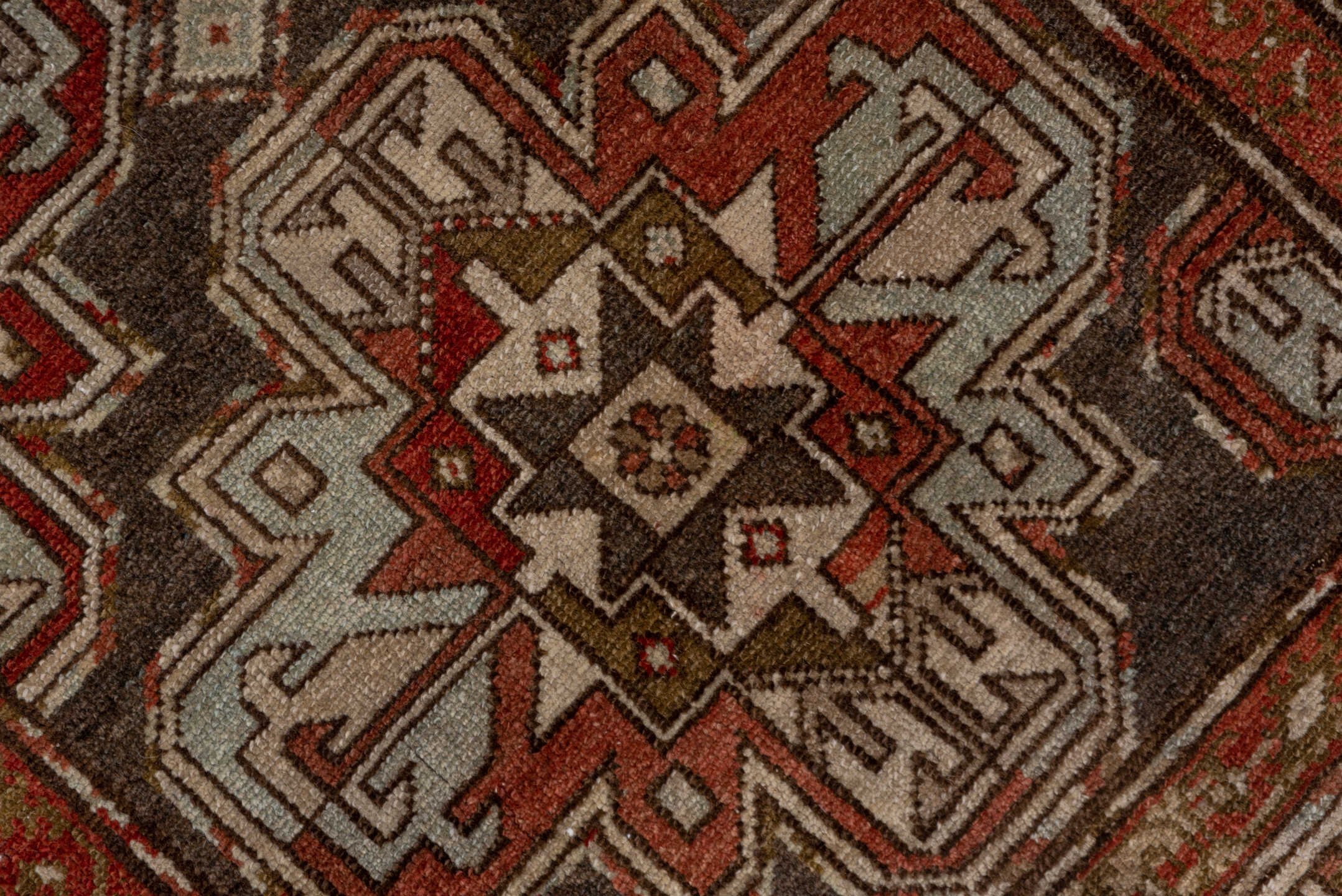 3' x 9' one-of-a-kind handmade vintage Malayer runner rug. Color palette: gray, brown, red, off-white, white, snow