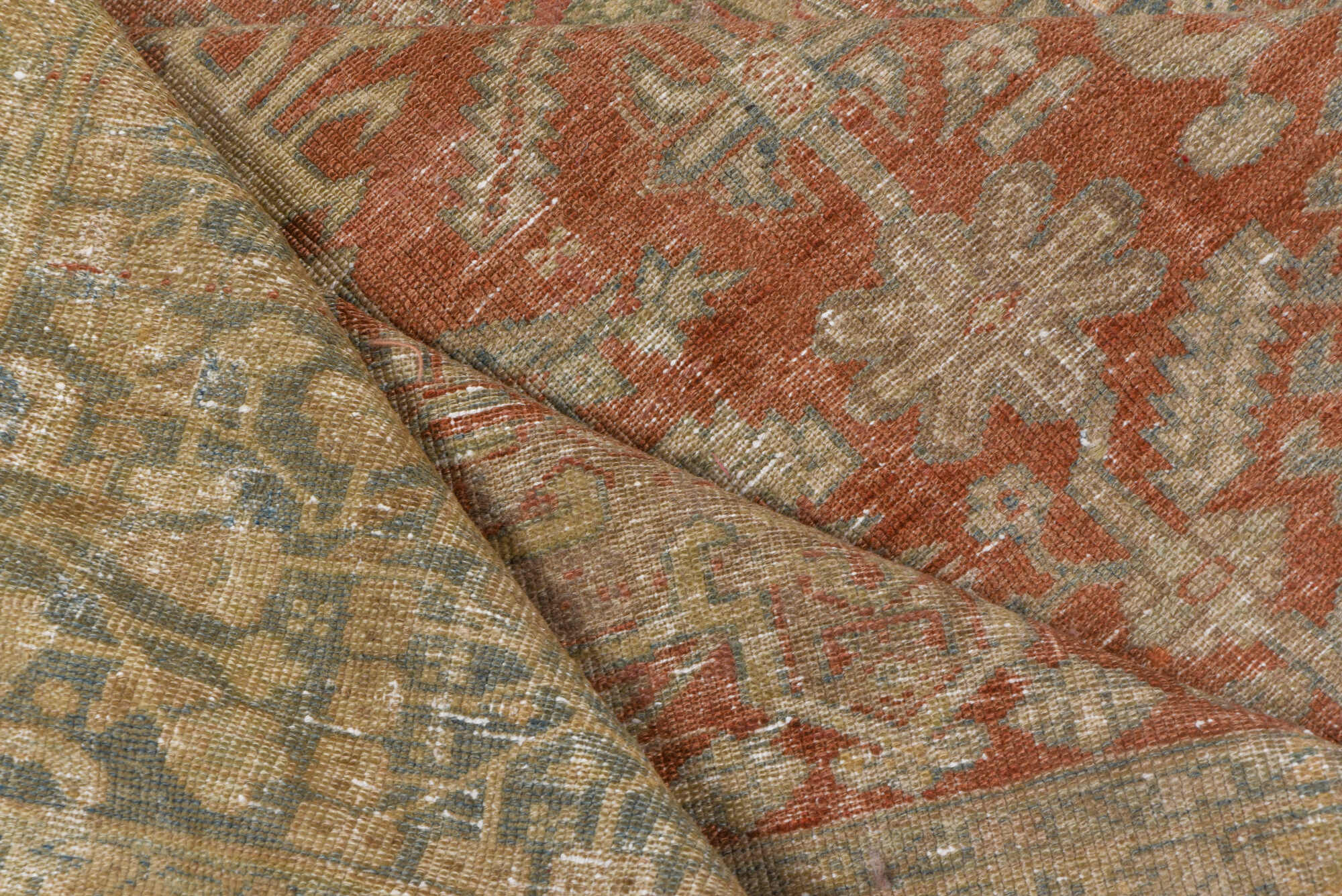 7' x 10' one-of-a-kind handmade vintage Karaje large size rug. Color palette: brown, pink, gray, light gray