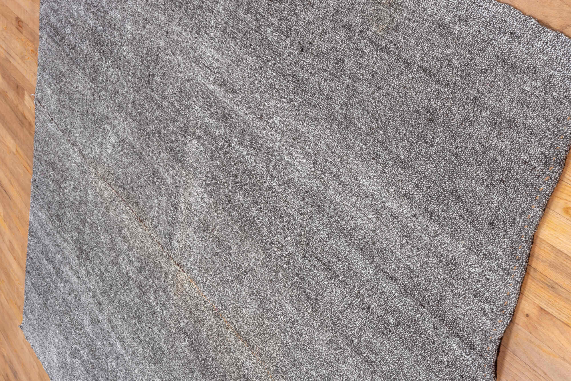 7' x 9' one-of-a-kind handmade vintage Flatweave rug. Color palette: black, blue, charcoal, dark gray, dim gray, gainsboro