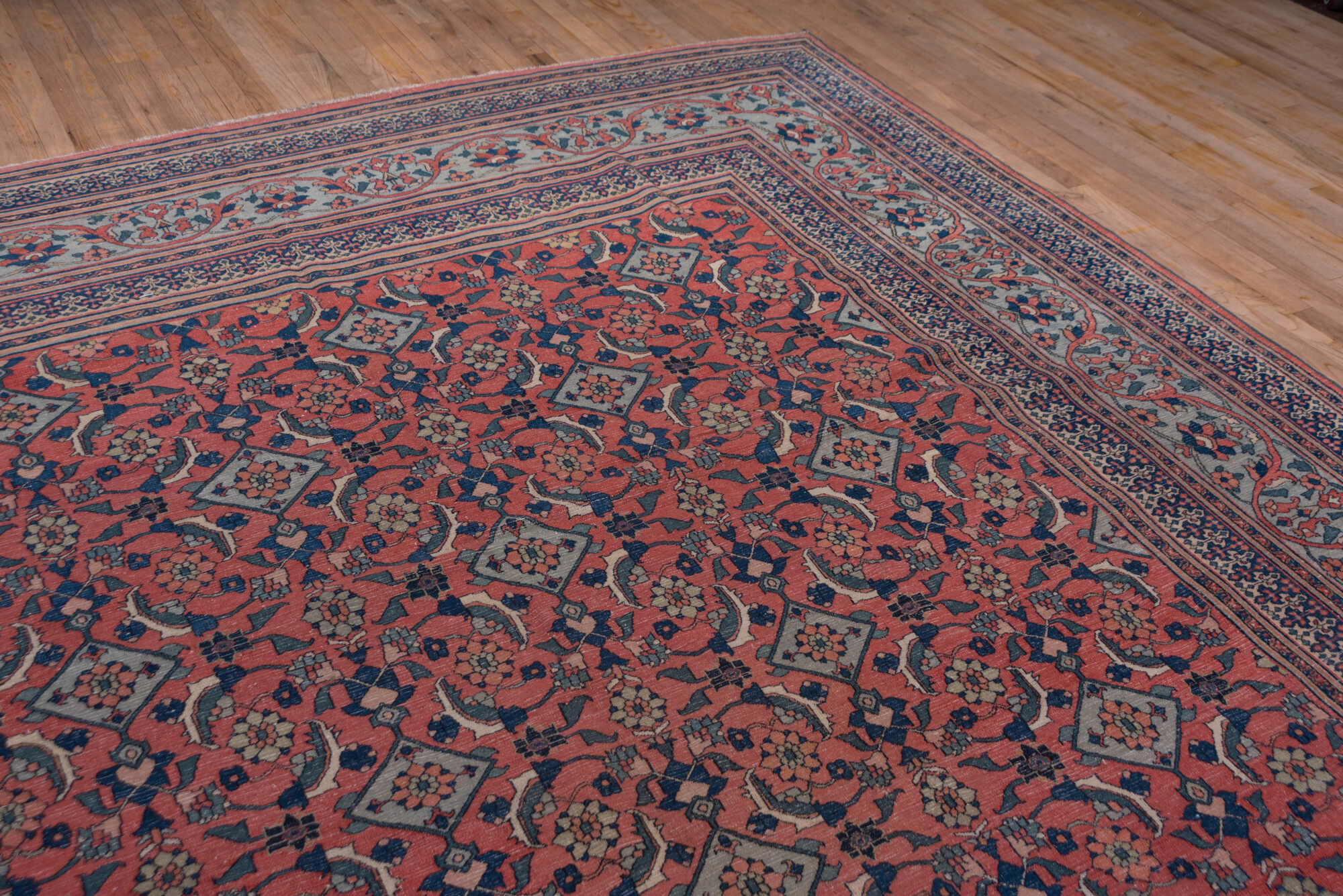 10' x 14' one-of-a-kind handmade vintage Khorassan large size rug. Color palette: blue, brown, dark gray, dim gray, fiord