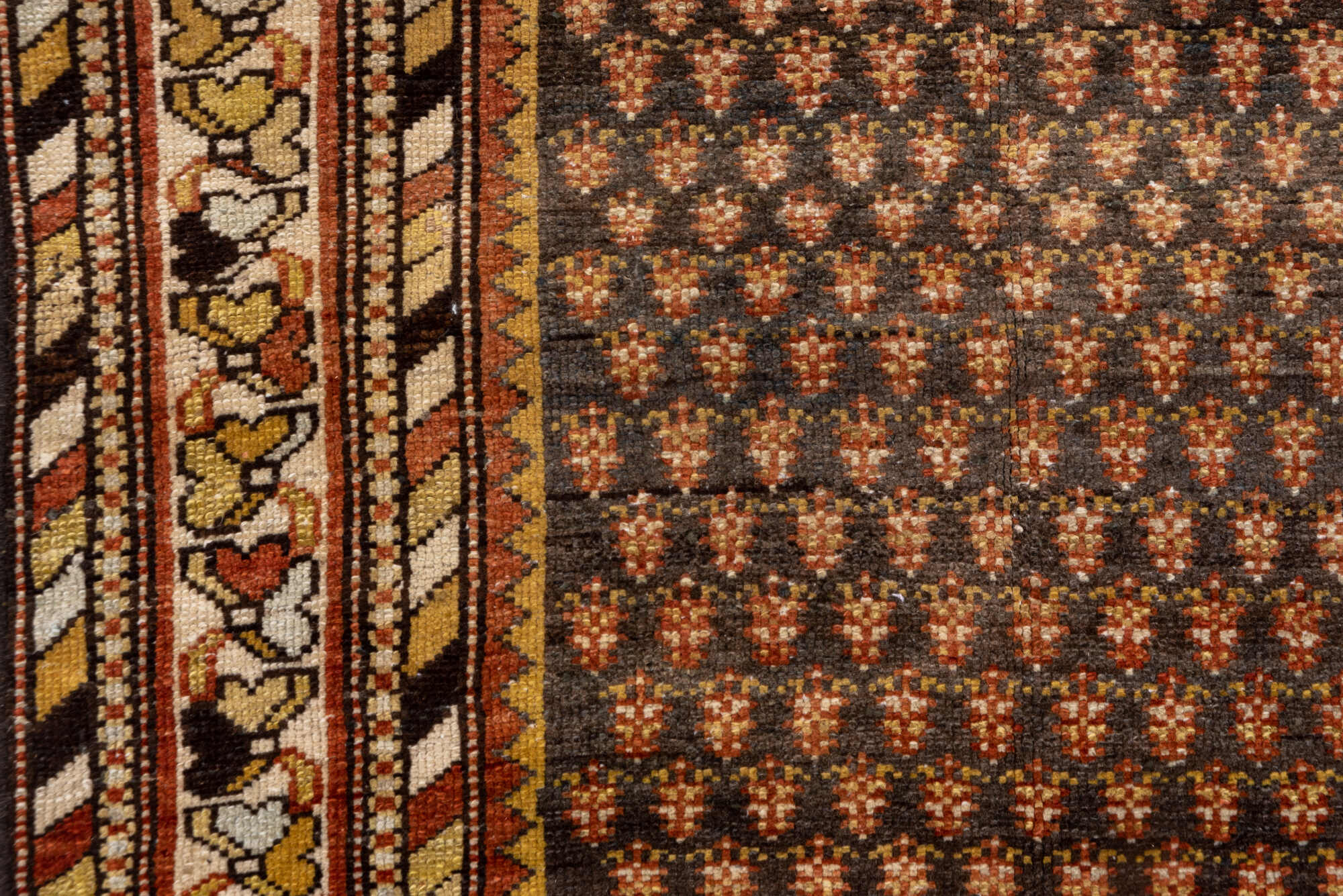 4' x 6' one-of-a-kind handmade vintage Malayer small size rug. Color palette: brown, gray, light gray, off-white