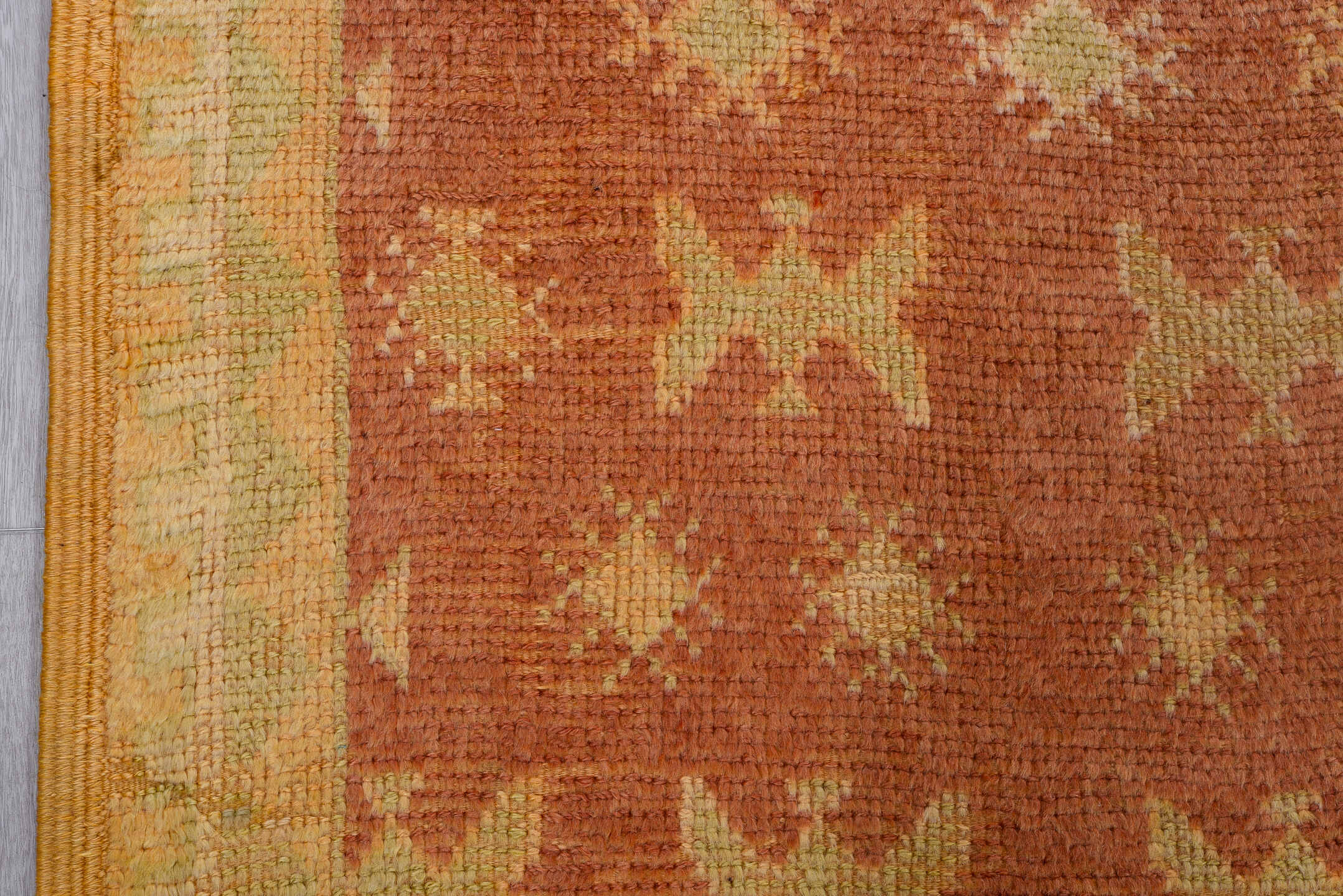 4' x 10' one-of-a-kind handmade vintage Moroccan runner rug. Color palette: brown, orange, red, off-white, tan, sienna