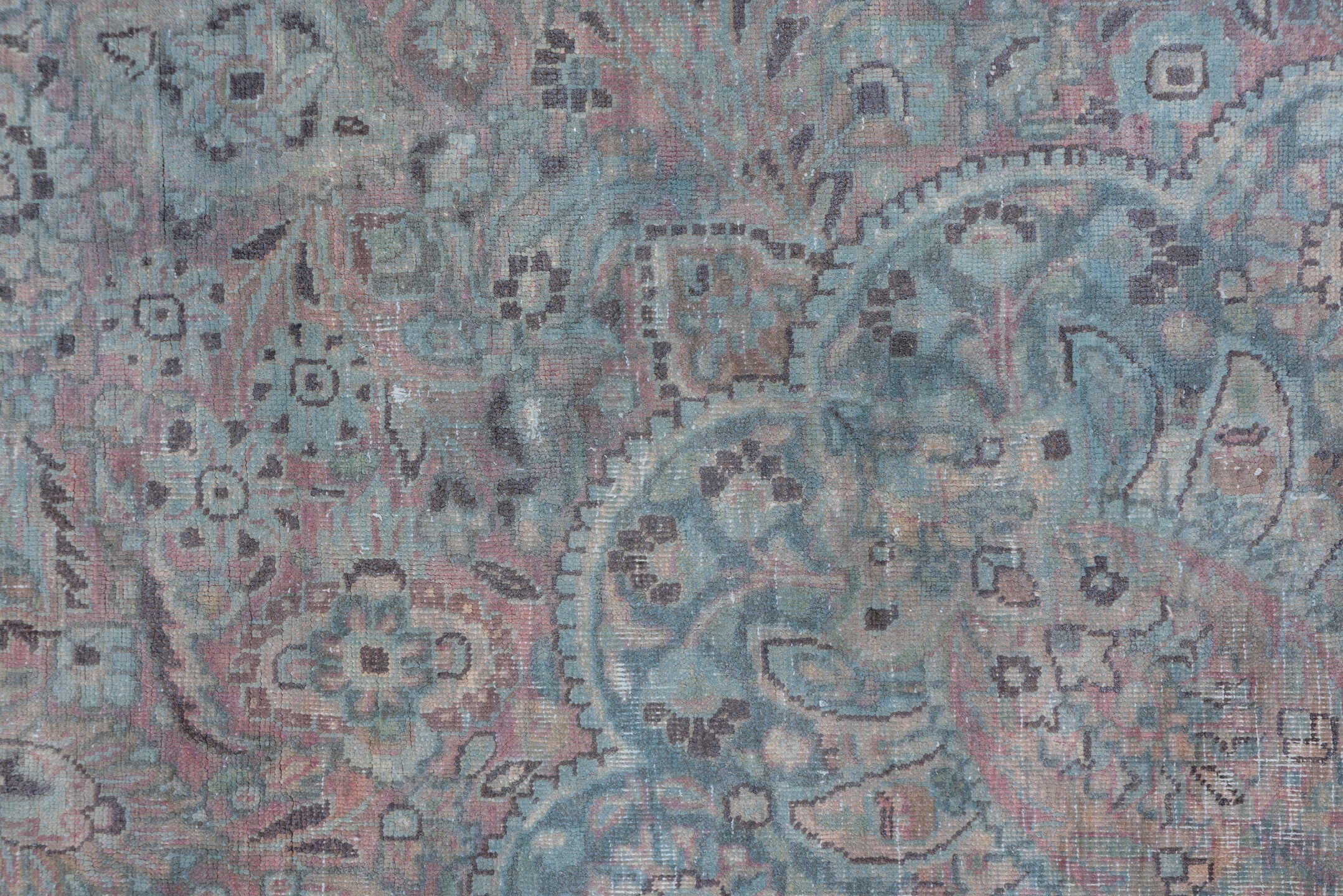 8' x 11' one-of-a-kind handmade vintage Khorassan large size rug. Color palette: gray, light gray, blue, light blue