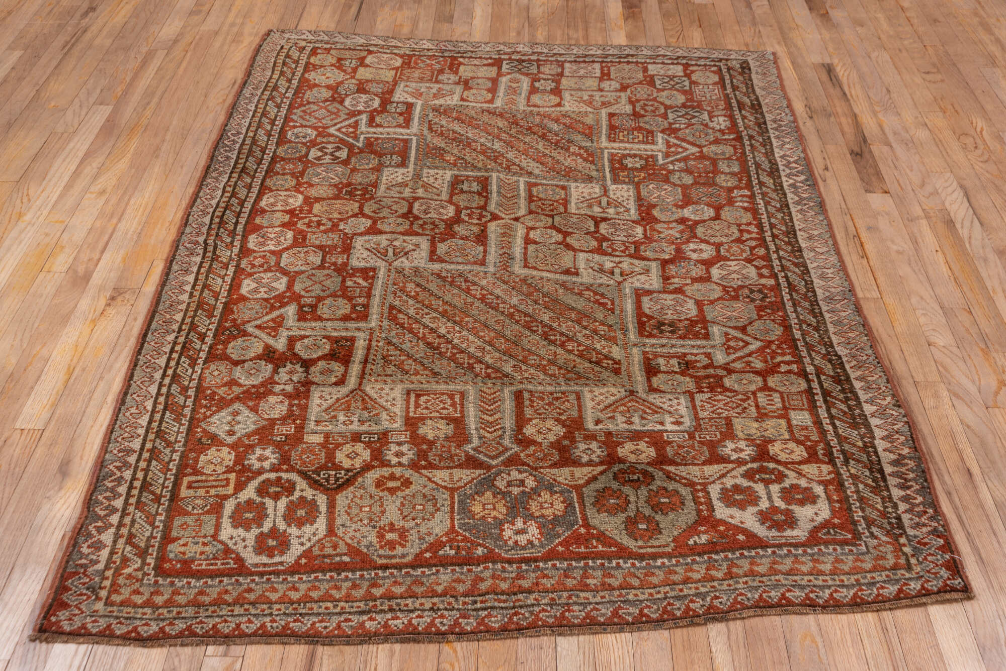 4' x 7' one-of-a-kind handmade vintage Kurd rug. Color palette: brown, gray, off-white, pink, snow, white, whitesmoke
