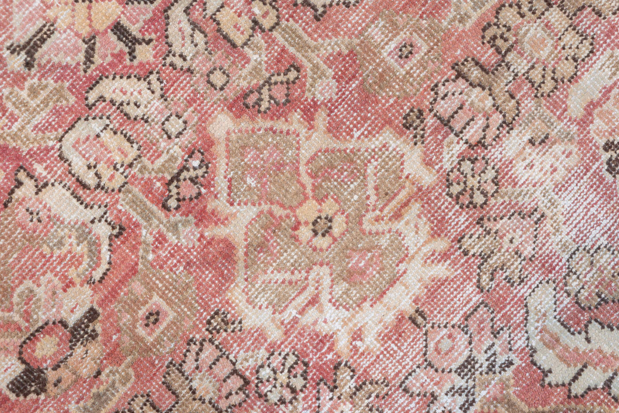 6' x 10' one-of-a-kind handmade vintage Mahal large size rug. Color palette: pink, gray, off-white, light gray, brown