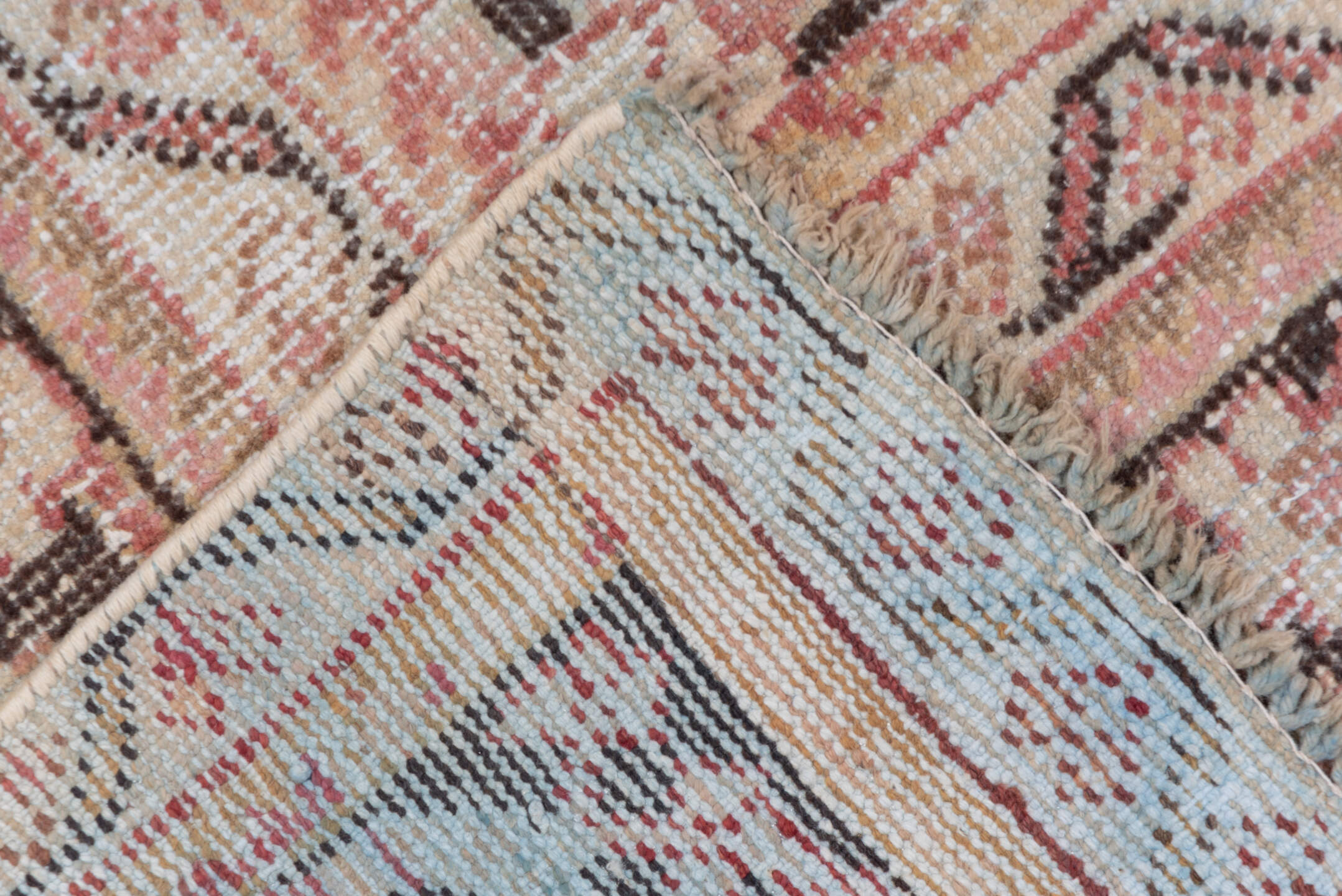 6' x 10' one-of-a-kind handmade vintage Mahal large size rug. Color palette: pink, gray, off-white, light gray, brown