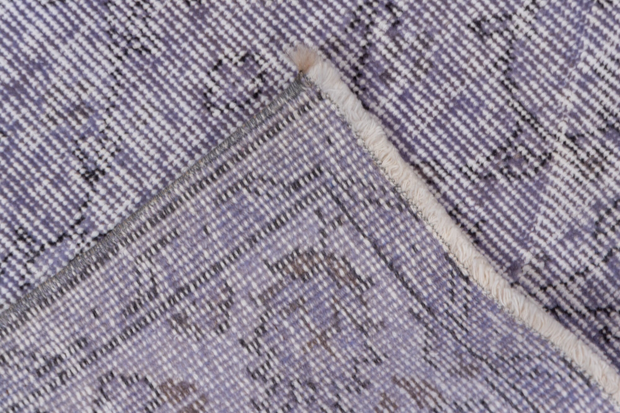 5' x 8' one-of-a-kind handmade vintage Overdyed medium size rug. Color palette: blue, gray, lavender, light blue, light gray