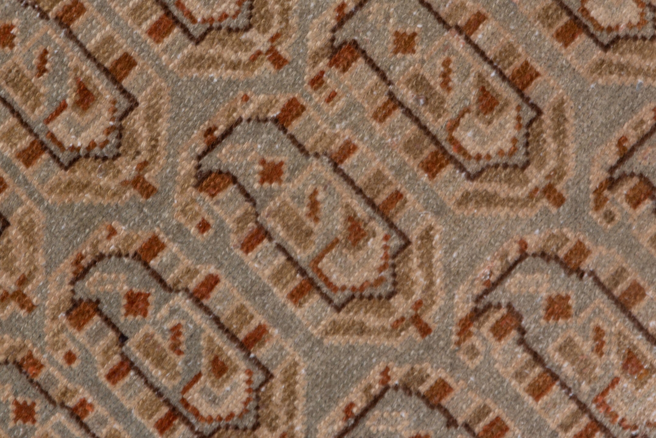 3' x 16' one-of-a-kind handmade vintage Malayer runner rug. Color palette: pink, gray, brown, off-white, white, snow