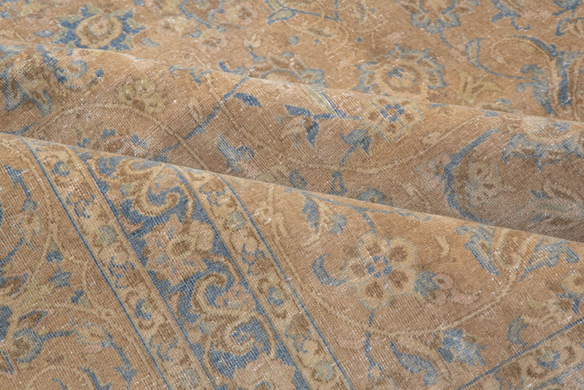 9' x 12' one-of-a-kind handmade vintage Kashan large size rug. Color palette: brown, dark gray, gray, light gray, pink