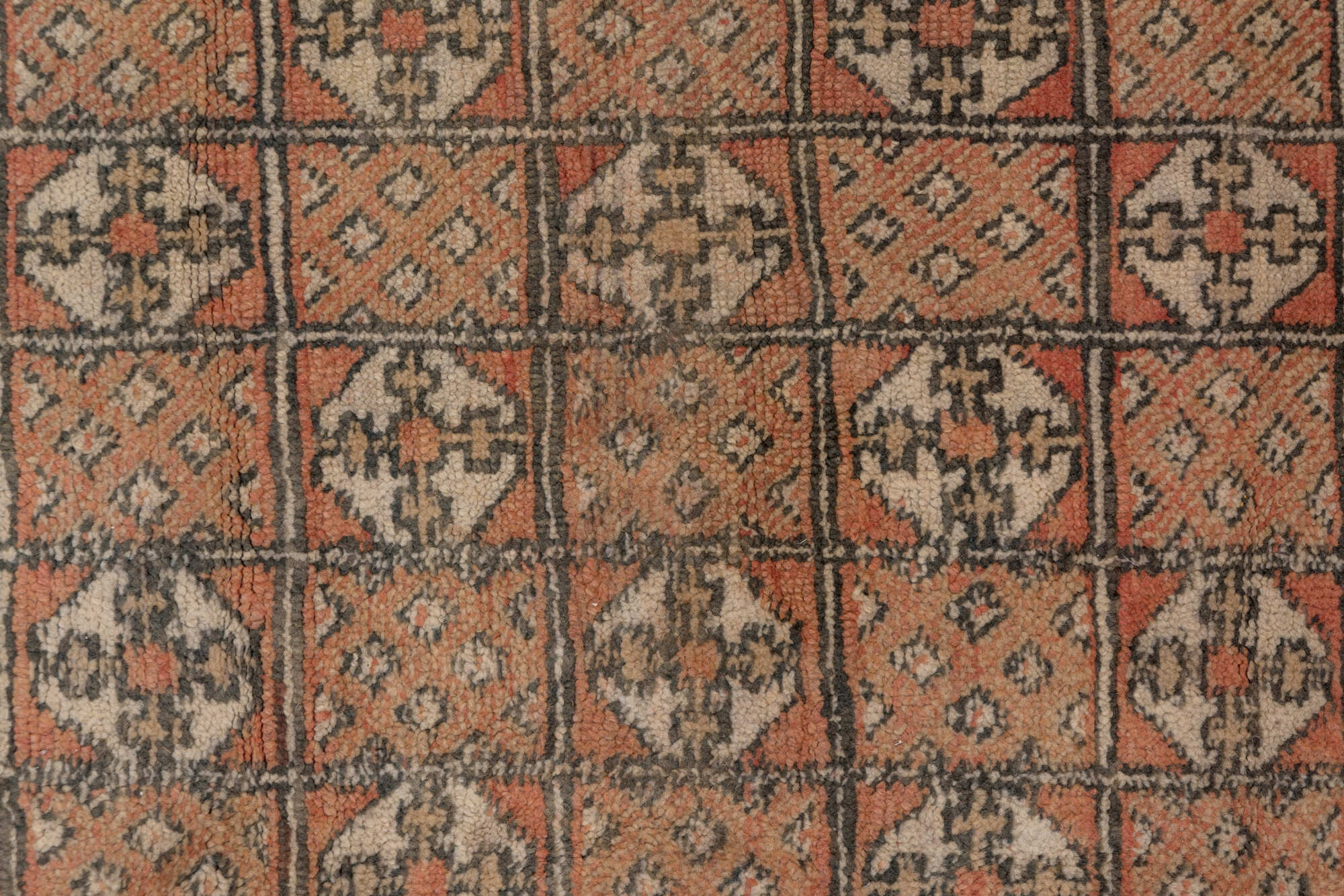 5' x 10' one-of-a-kind handmade vintage Moroccan medium size rug. Color palette: brown, gray, pink