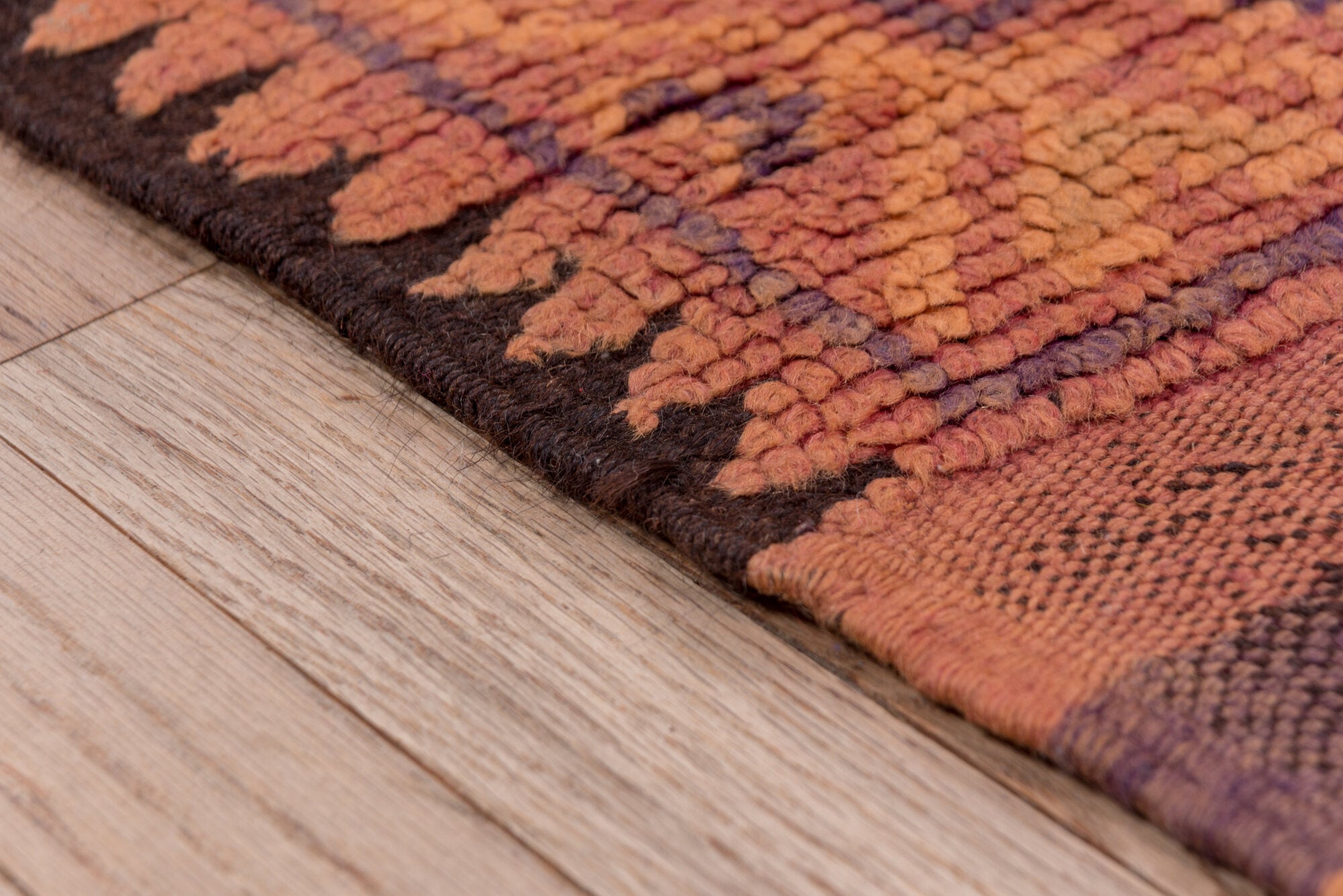 5' x 10' one-of-a-kind handmade vintage Moroccan medium size rug. Color palette: brown, gray, light gray, off-white, pink