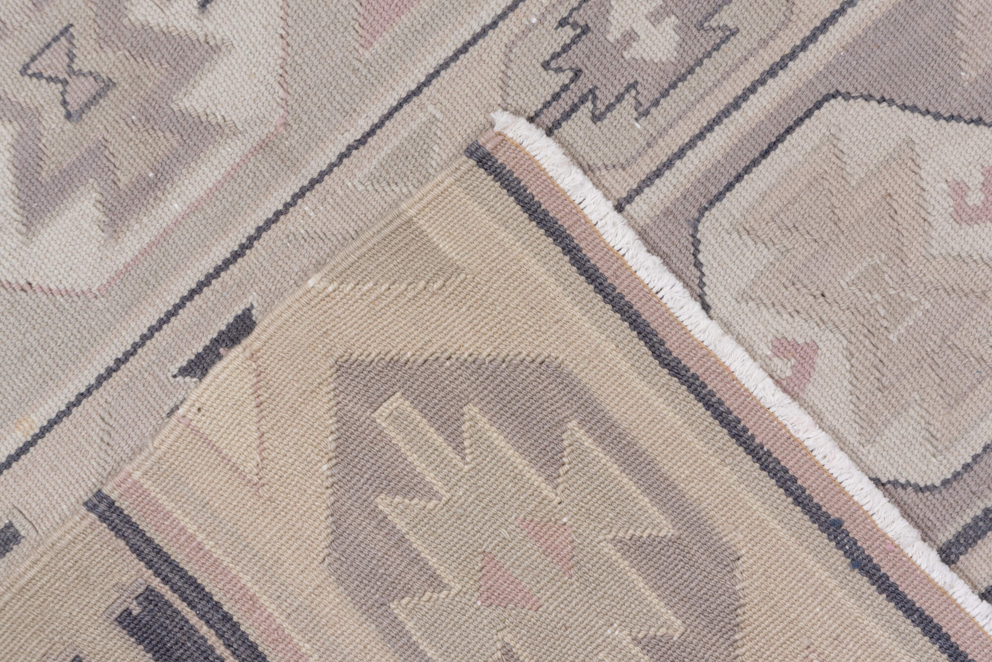 5' x 8' one-of-a-kind handmade vintage Kilim medium size rug. Color palette: blue, dim gray, gray, light gray, off-white