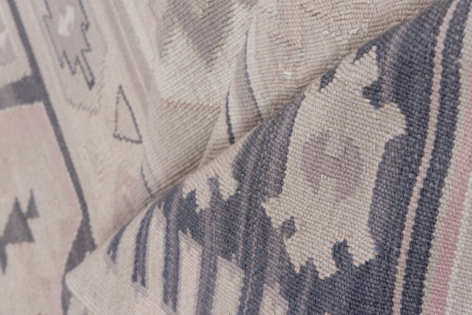 5' x 8' one-of-a-kind handmade vintage Kilim medium size rug. Color palette: blue, dim gray, gray, light gray, off-white